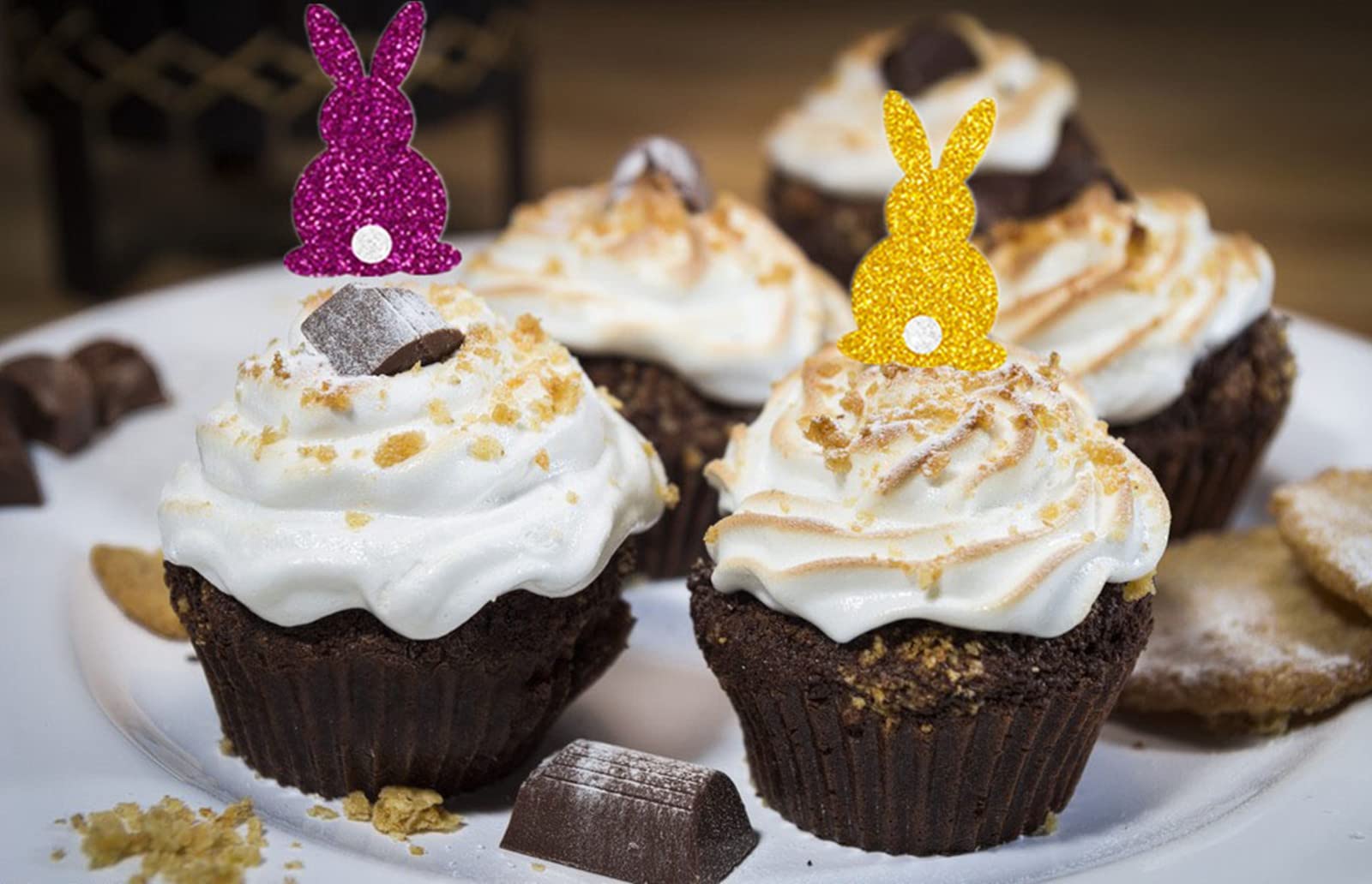 Happy Easter Bunny & Carrot Cupcake Toppers Set - 12Pcs Rabbit Cupcake Picks for Easter Party Decorations, Spring Dessert Decor, and Holiday Baking Supplies