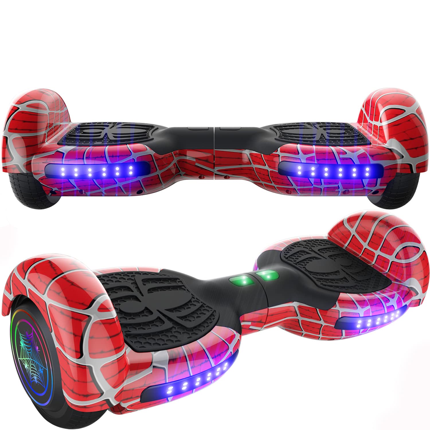 Spider-Pattern Hoverboard for Kids Ages 6-12 | Bluetooth Speaker & LED Lights | 6.5