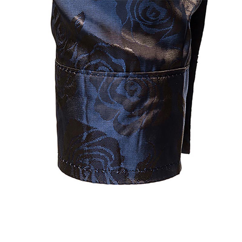 Men's Slim Fit Rose Printed Casual Shirt - Stylish Blue Button Down Shirt for Work, Date & Everyday Wear