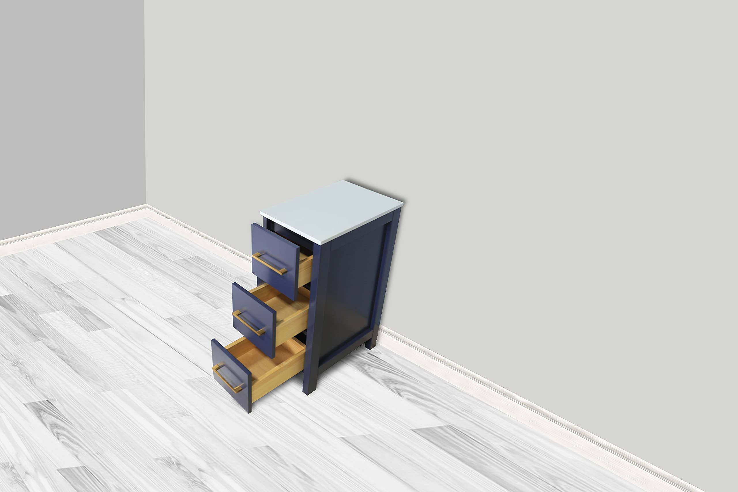 Vanity Art 12 Inch Bathroom Cabinet with 3 Dovetailed Drawers & Ceramic Top - Freestanding Storage Organizer for Bathroom, Bedroom, or Nightstand - Easy to Assemble in Blue - Perfect for Small Spaces & Home Organization