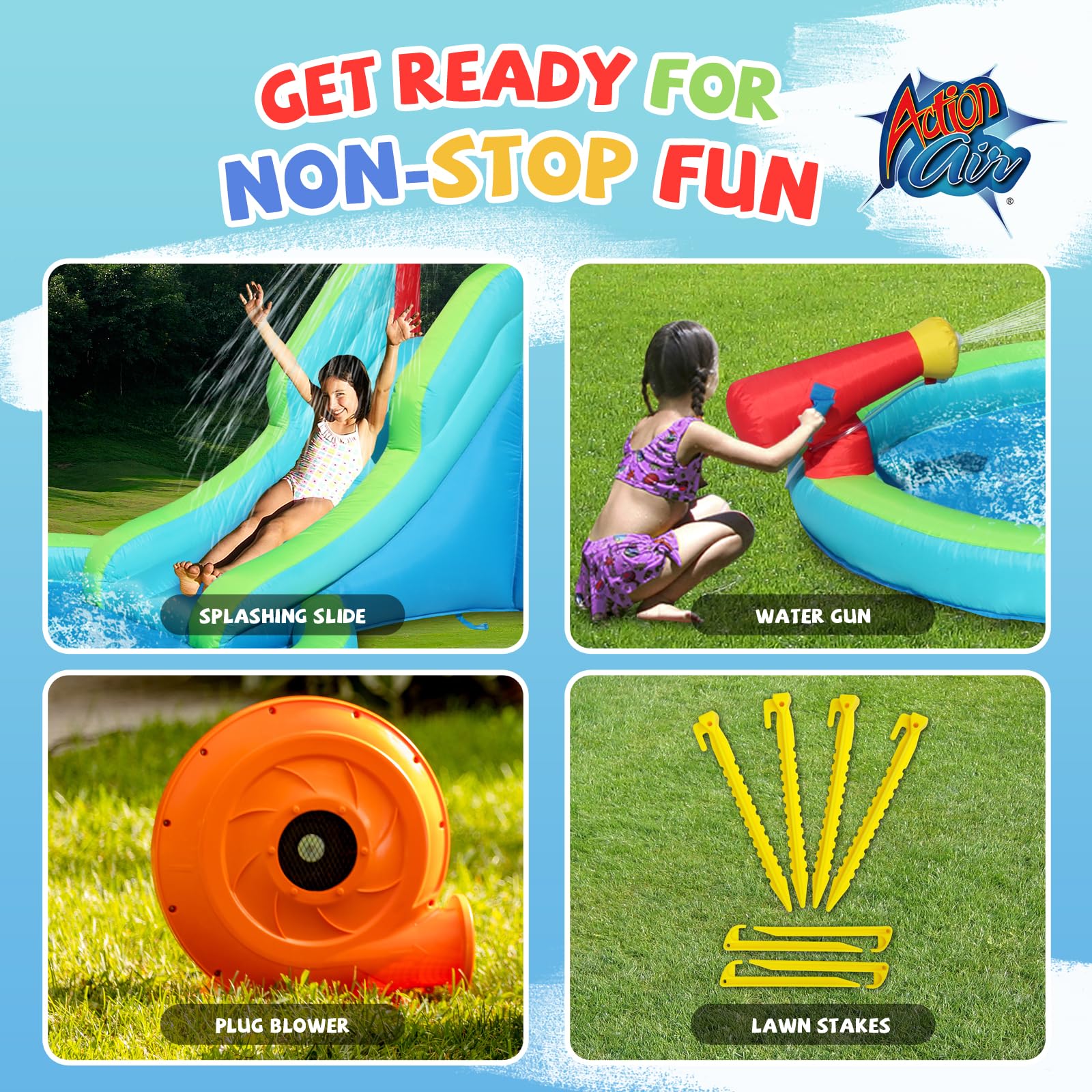 Inflatable Waterslide with Bounce House for Kids - Outdoor Water Park Slide for Wet & Dry Play - Summer Backyard Fun with Water Gun & Splash Pool - Ages 3-8 - Perfect for Birthday Parties, Backyard Playdates & Summer Celebrations