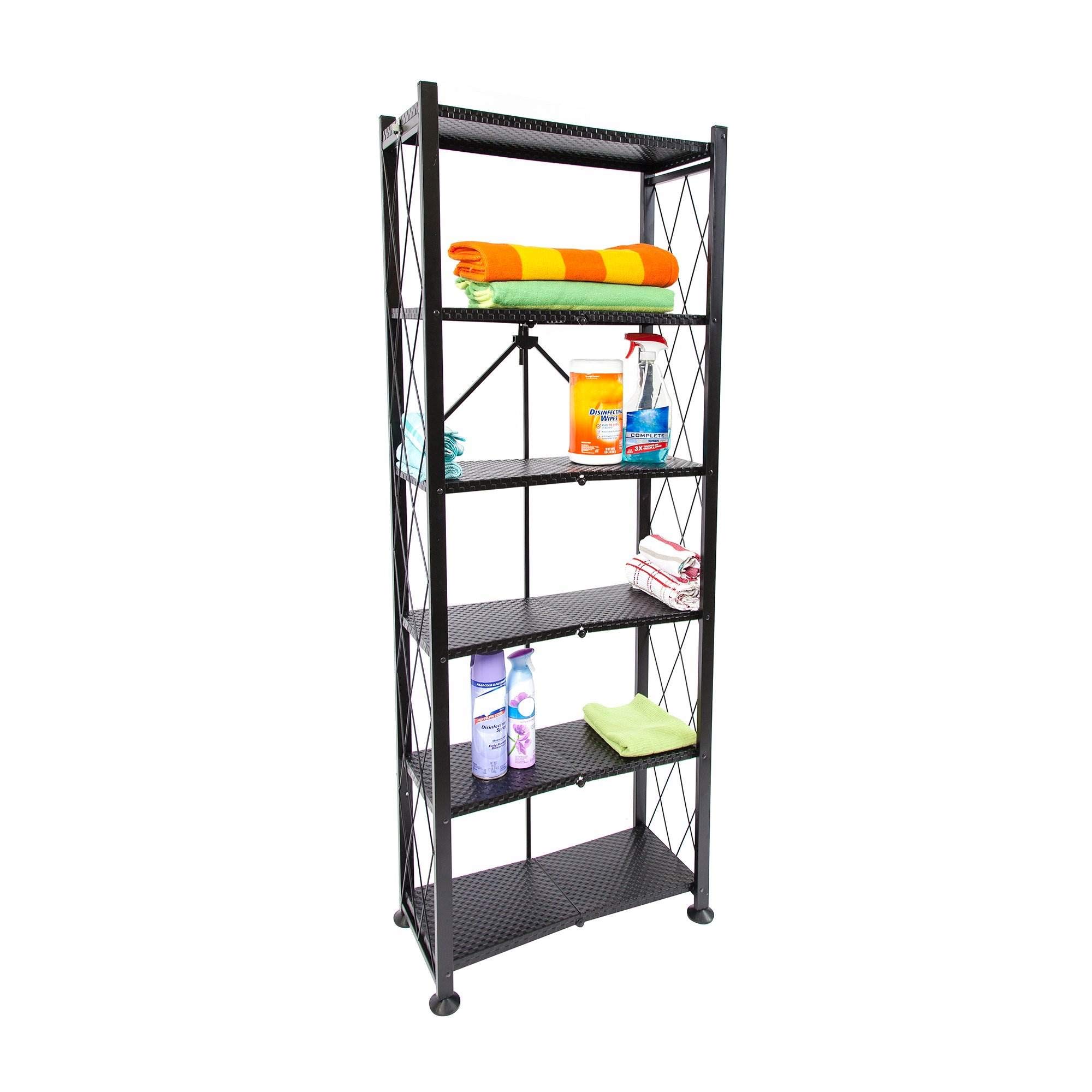 Origami 6-Tier Metal Storage Shelves - Heavy Duty Bookcase for Books, Decor, Vinyl Records | Garage & Home Organization | Black Shelving Unit for Living Room, Bedroom, Office & Storage Spaces
