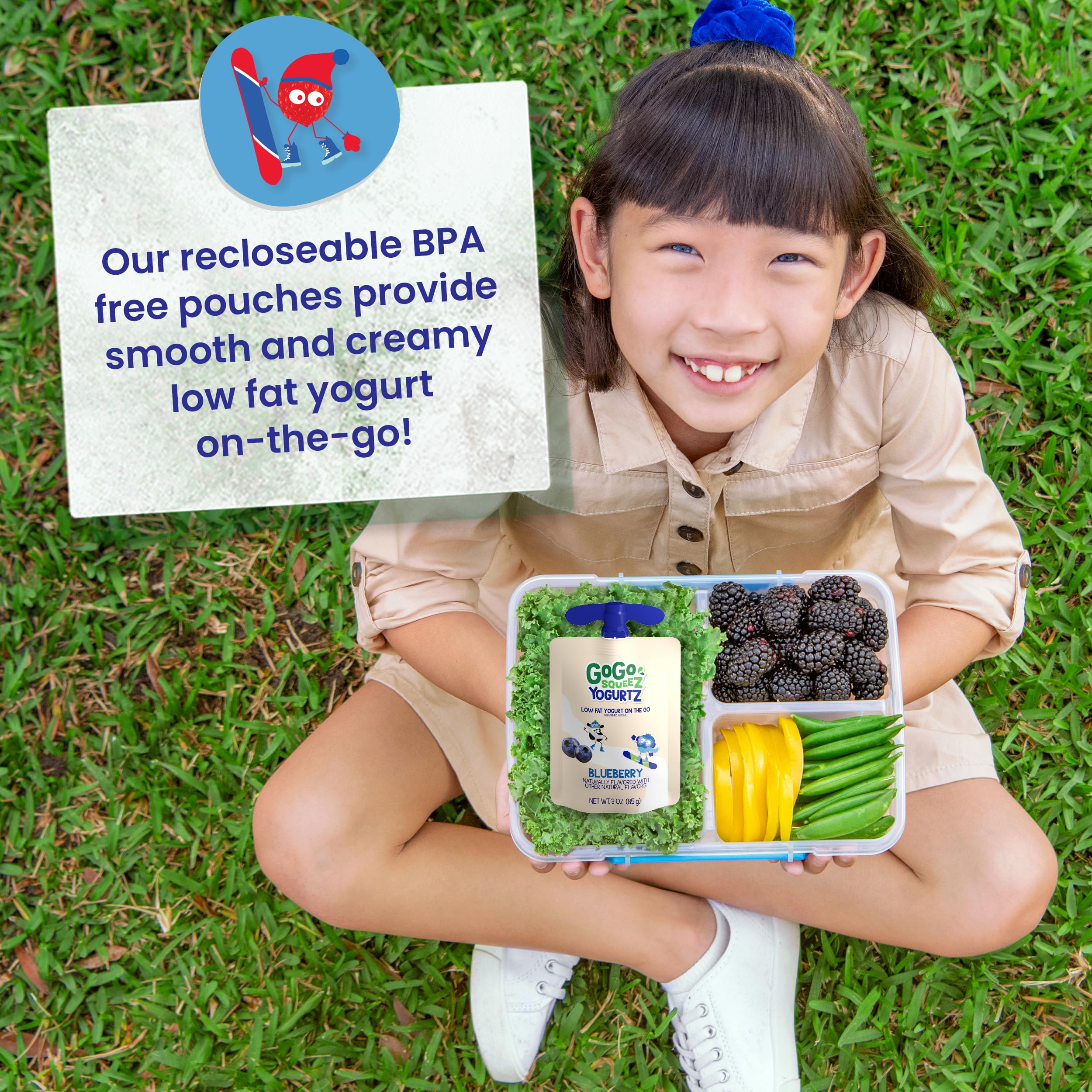 GoGo squeeZ YogurtZ Variety Pack - Berry & Blueberry Flavored, 3 oz (10 Pouches) | Healthy Kids Snacks Made with Real Yogurt & Fruit | No Refrigeration Needed, Gluten Free, Kosher Certified, No Preservatives | Perfect for School Lunches, Road Trips & On-the-Go Snacking