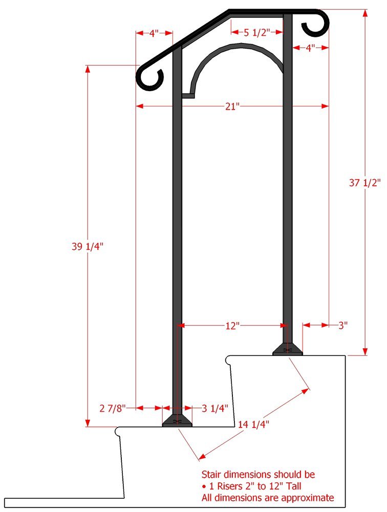 Iron X Handrail Arch #1 for Concrete Steps - Heavy Duty Steel Handrail Support - Perfect for Outdoor Stairs, Steps, and Entryways - Ideal for Home Safety and ADA Compliance