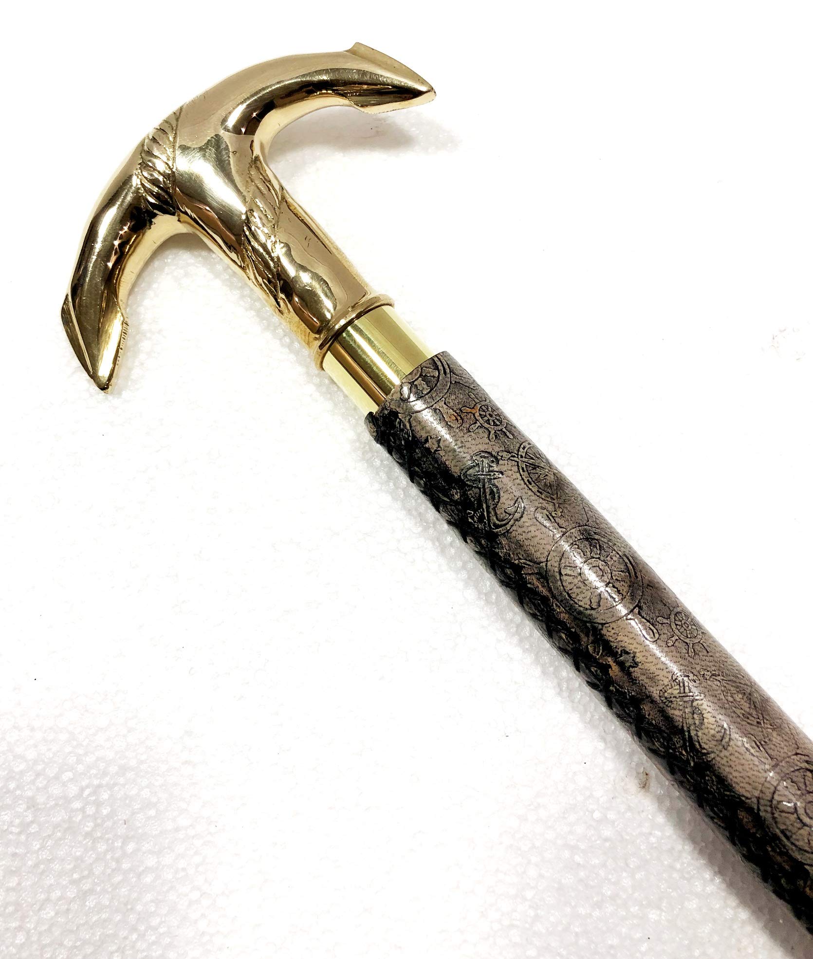 Antique Brass Handle Wooden Folding Victorian Style Walking Cane - Designer Leather Walking Stick for Men & Women, Perfect for Hiking, Fashion Accessory, and Elderly Support