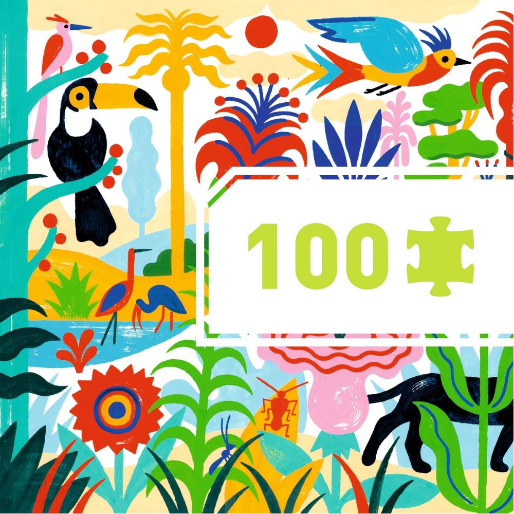 Djeco Gallery Jungle 100-Piece Puzzle for Kids - Educational & Fun Animal Puzzle for Family Game Night & Classroom Activities