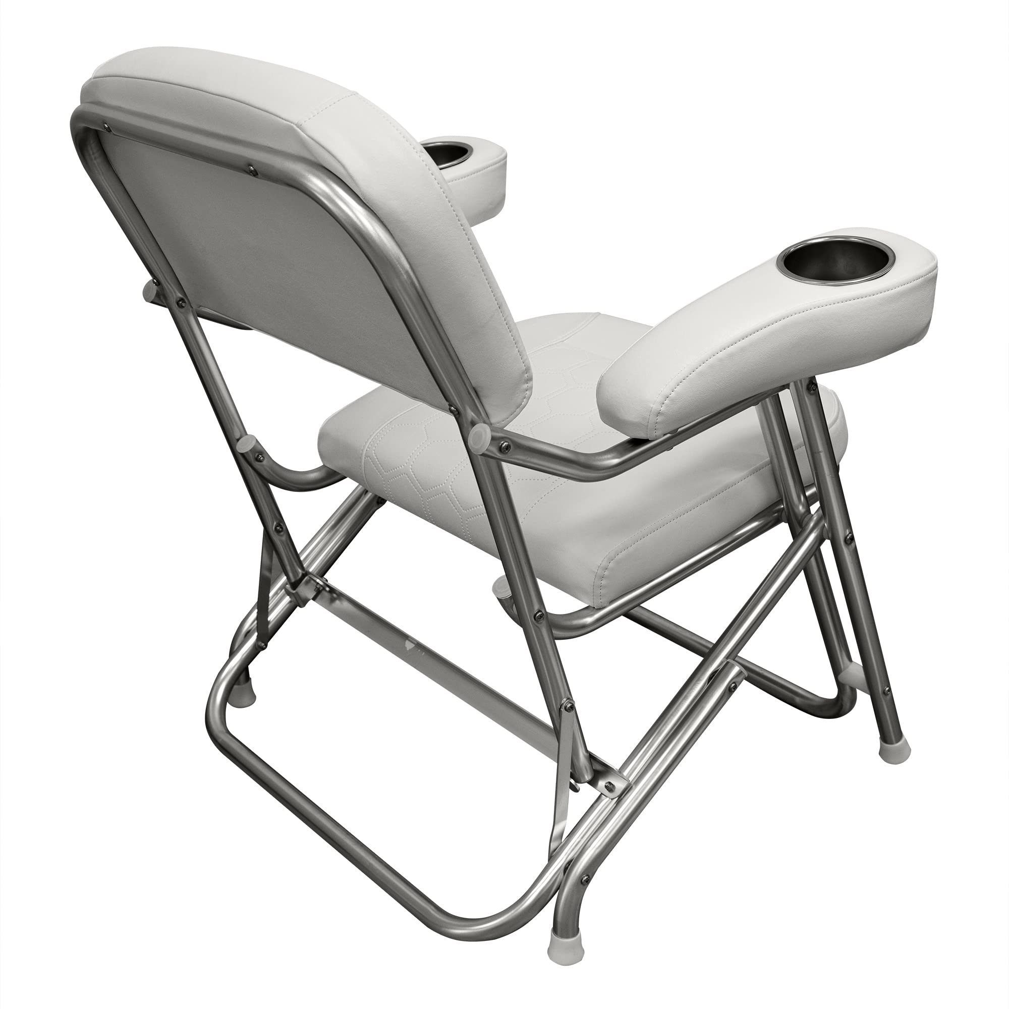 Wise 3367-784 Offshore Series Deluxe Folding Deck Chair with Stainless Steel Cup Holders - Waterproof & UV Resistant Outdoor Lounge Chair for Poolside, Beach, Patio, and Backyard Relaxation