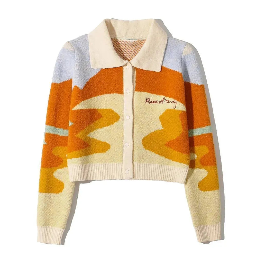 Women's Stylish Landscape Crop Cardigan Sweater - Lightweight Knit Open Front Wrap for Spring & Fall - Perfect for Casual Outfits, Office Wear, and Coffee Dates