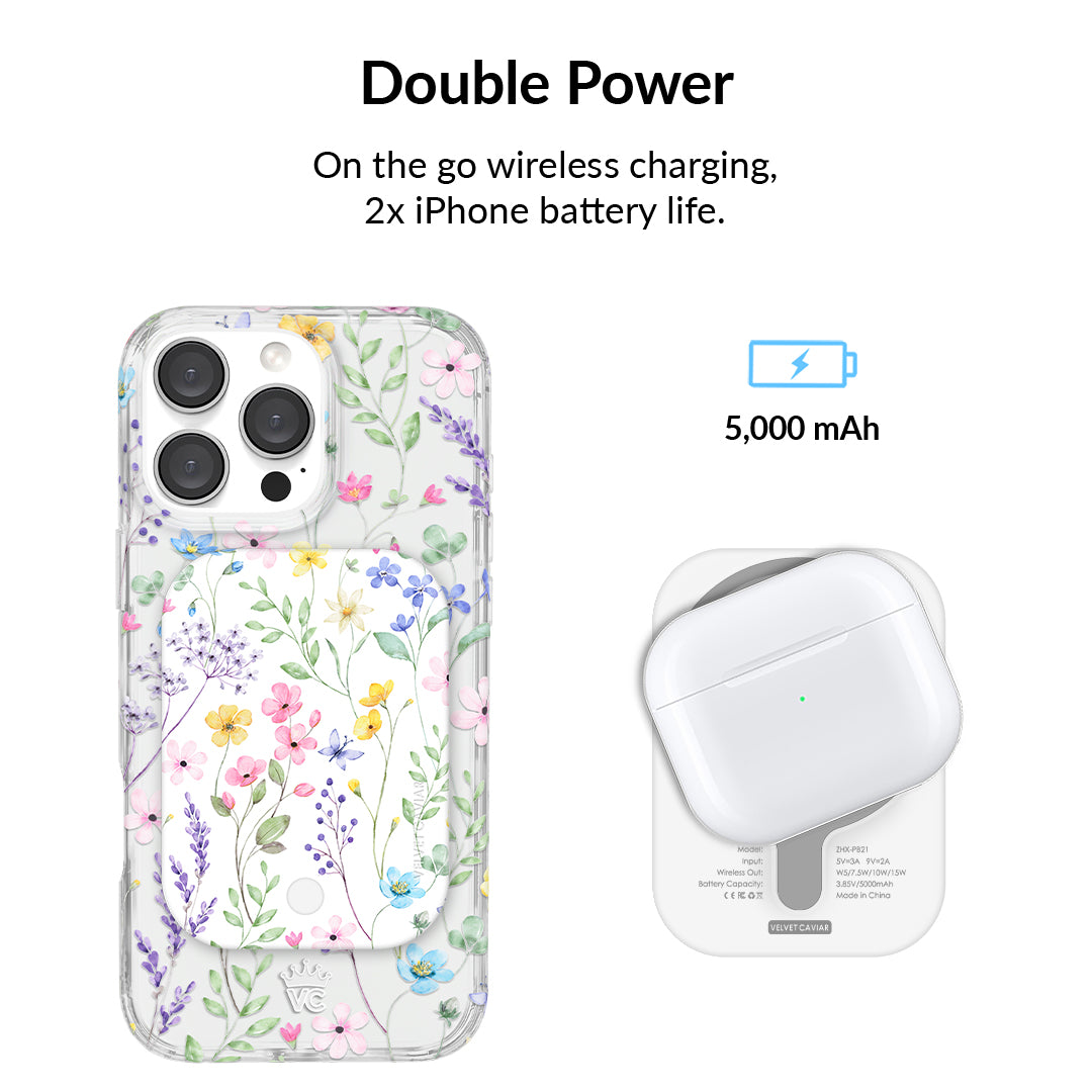 Enchanted Floral MagSafe Portable Charger - 5000mAh Wireless Power Bank for iPhone 12/13/14/15 - Perfect for Travel, Work, and On-the-Go Charging