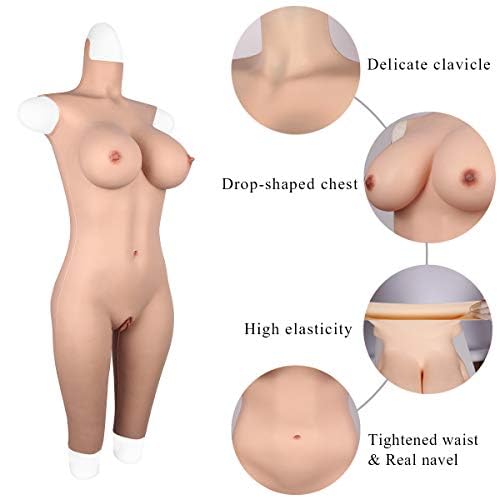 Liifun DG Cup Crossdressing Bodysuit with Silicone Breast Forms & Fake Vagina Buttocks Pad - Realistic Transgender Cosplay Costume for Drag Shows, Halloween & Role Play