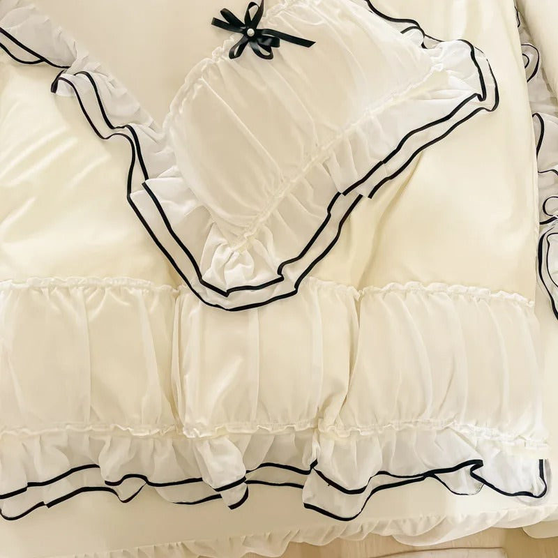 Coquette Princess Ruffle Bedding Set - Elegant Floral Lace Trim Comforter & Pillowcase for Girls Room Decor | Perfect for Nursery, Toddler Bed & Teen Bedroom Aesthetic