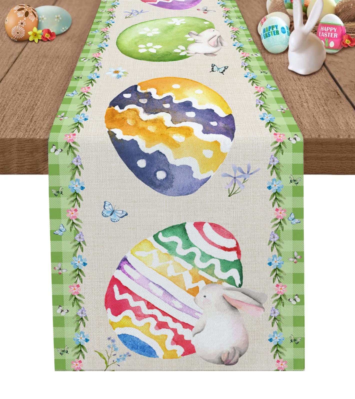 Easter Table Runner Decor - 13x36 Inch Spring Bunny & Eggs Design for Kitchen, Dining Table, Family Dinner, Banquet & Party Celebrations - Cute Easter Rabbit Home Decor for Holiday Gatherings & Festive Occasions
