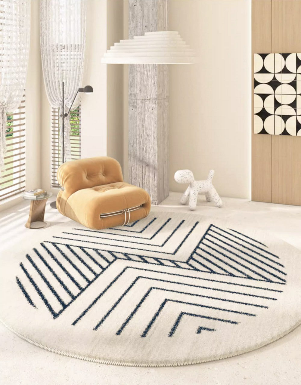 Modern Round Area Rugs - Abstract Geometric Design for Dining Room, Bedroom & Living Room - Non-Slip Soft Floor Mat Perfect Under Coffee Table, Dining Set or Bedside