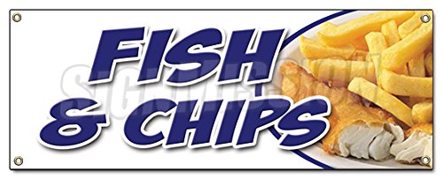 Premium Fish & Chips Takeout Banner Sign - Cod & Haddock with Crispy Deep Fried Chips | Perfect for Seafood Restaurants, Pubs & Takeaway Shops