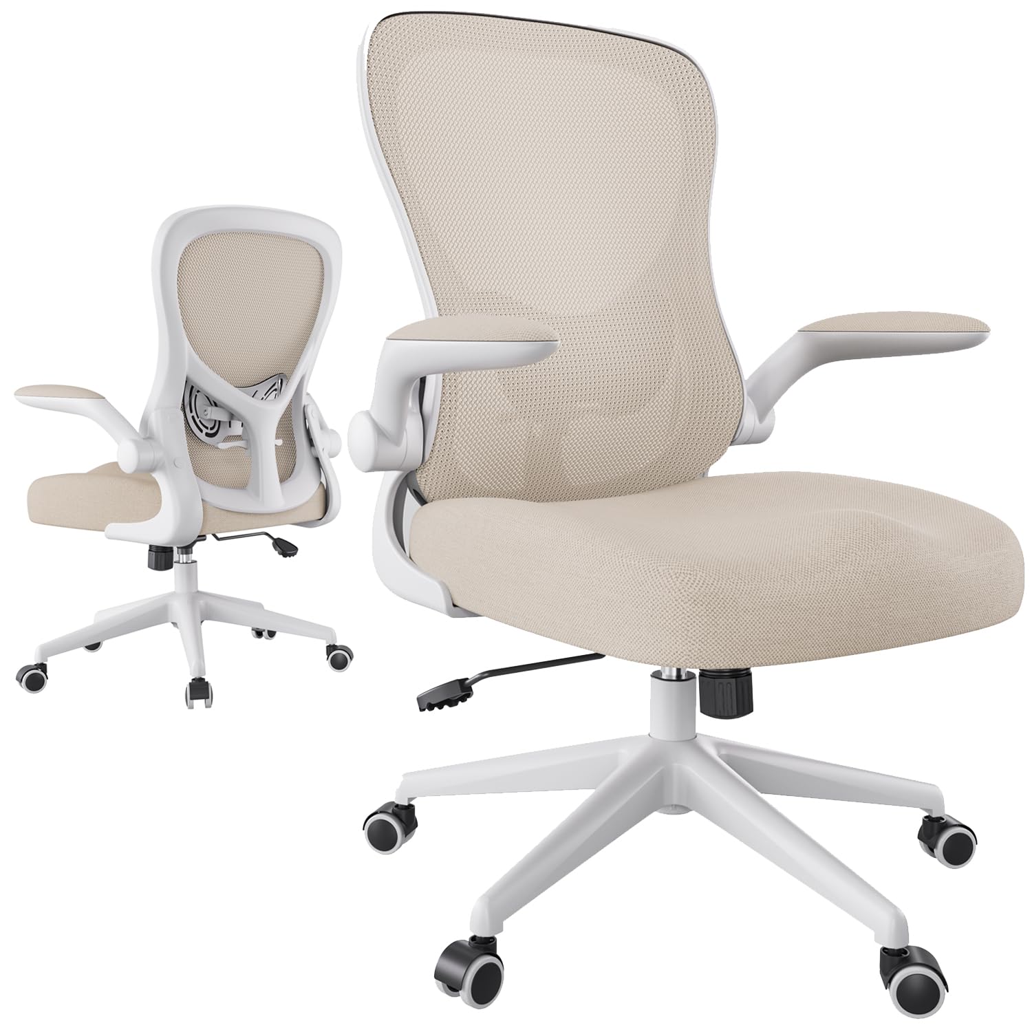 Hbada Ergonomic Office Chair - Adjustable Lumbar Support Mesh Computer Desk Chair with PU Silent Wheels, Flip-Up Armrests & Tilt Function (Grey) - Perfect for Home Office, Gaming & Workspace Comfort