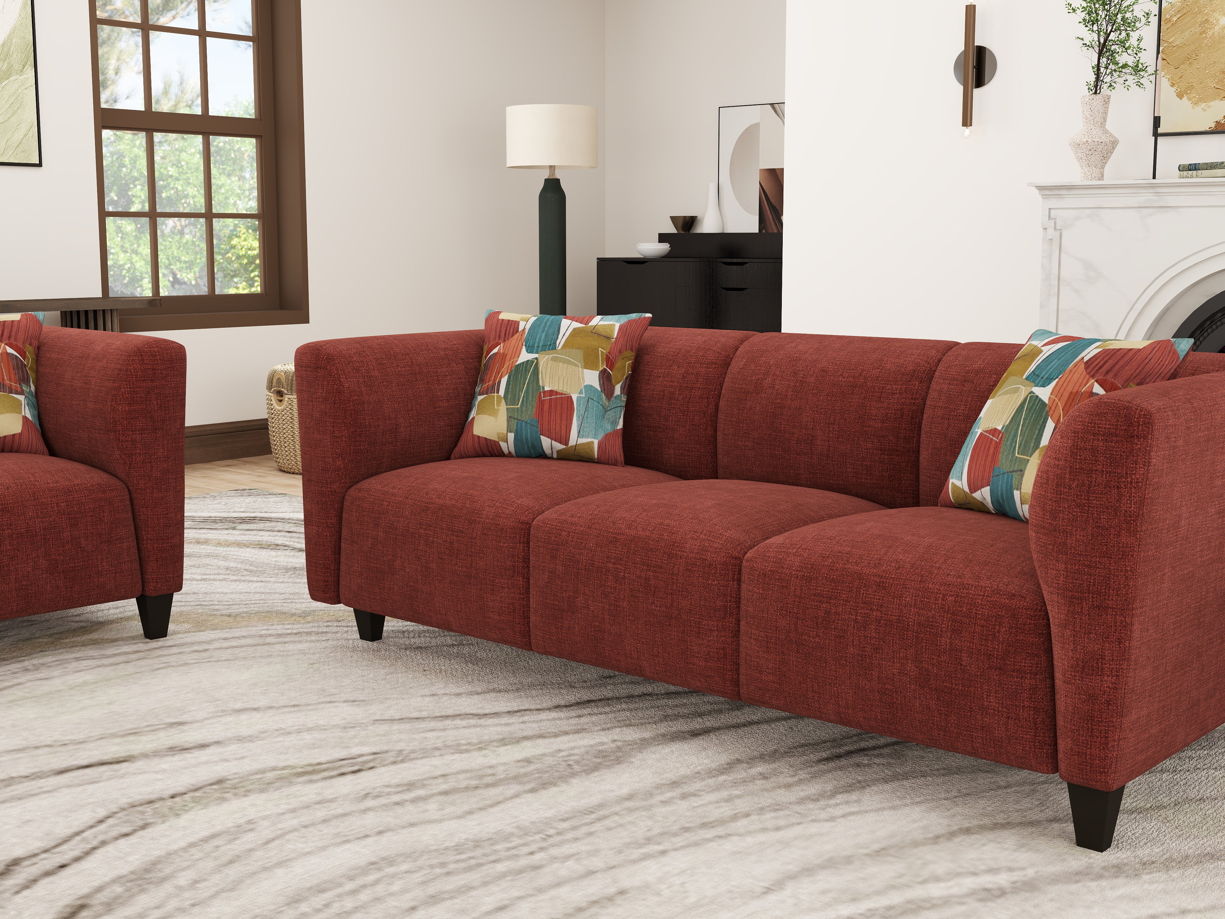 Roundhill Furniture Della Upholstered Stationary Sofa - Modern Living Room Couch with Soft Fabric, Comfortable Seating for Home, Office & Lounge Spaces