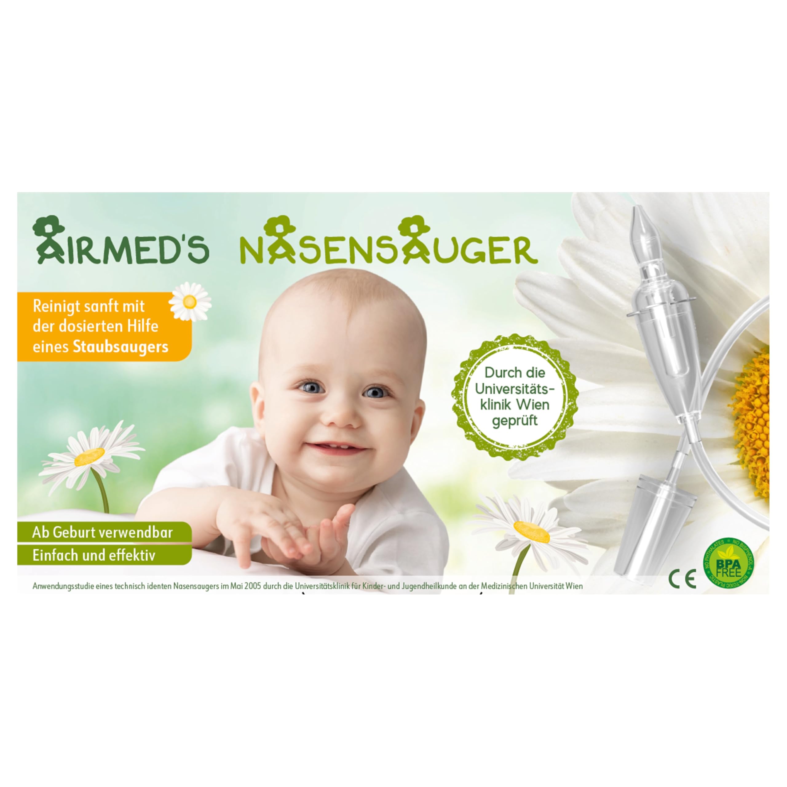 **Airmed's Vac Nasal Aspirator for Babies – Clinically Tested, Safe & Gentle Baby Nose Sucker with 2 Suction Heads & Cleaning Brush | Powerful Vacuum-Like Suction for Newborns & Infants | Perfect for Congestion Relief & Comfortable Breathing**