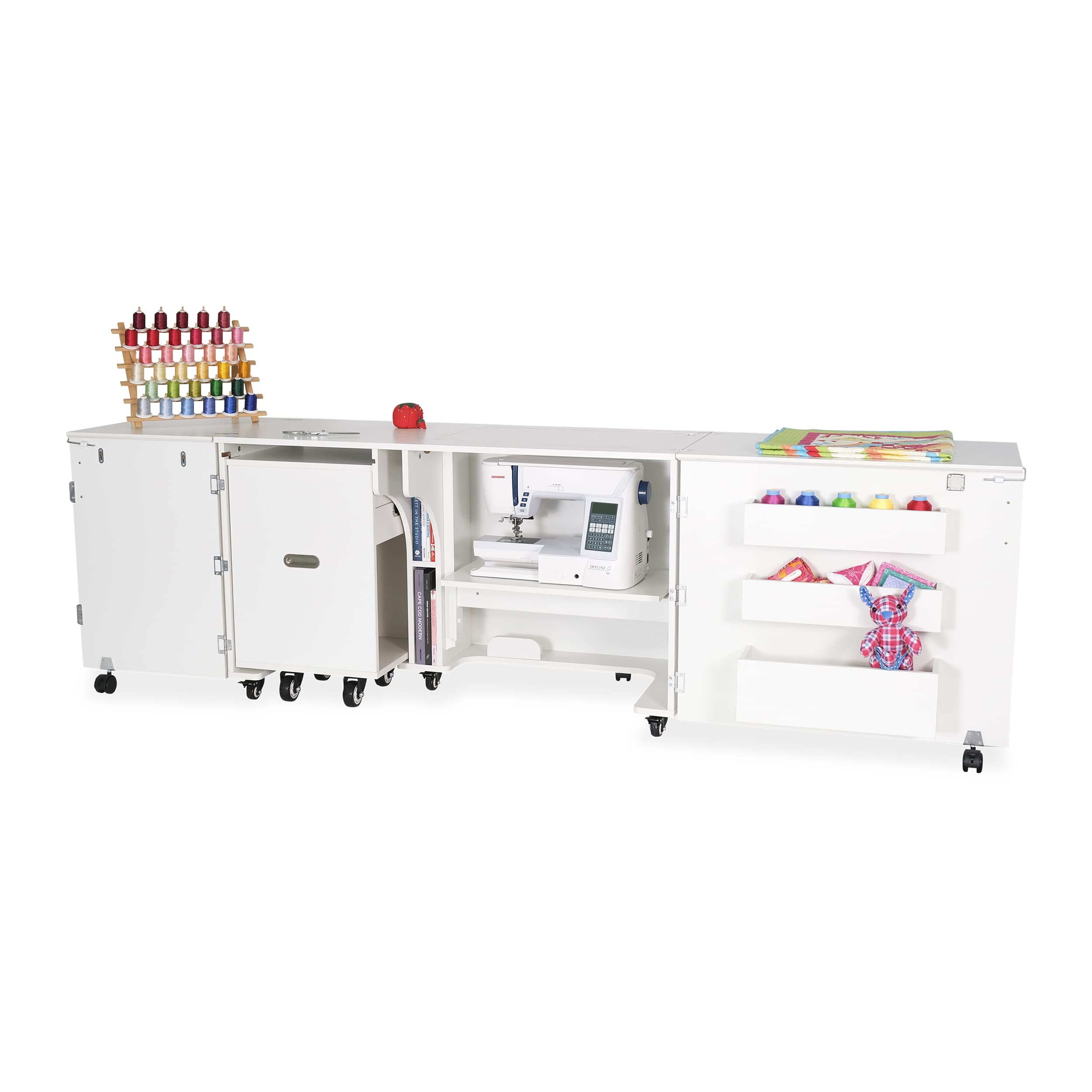 Premium Kangaroo Sewing Cabinet with Quilt Blocks - Ash White Storage Organizer for Quilting & Crafting | Perfect for Home Studios & DIY Sewing Projects