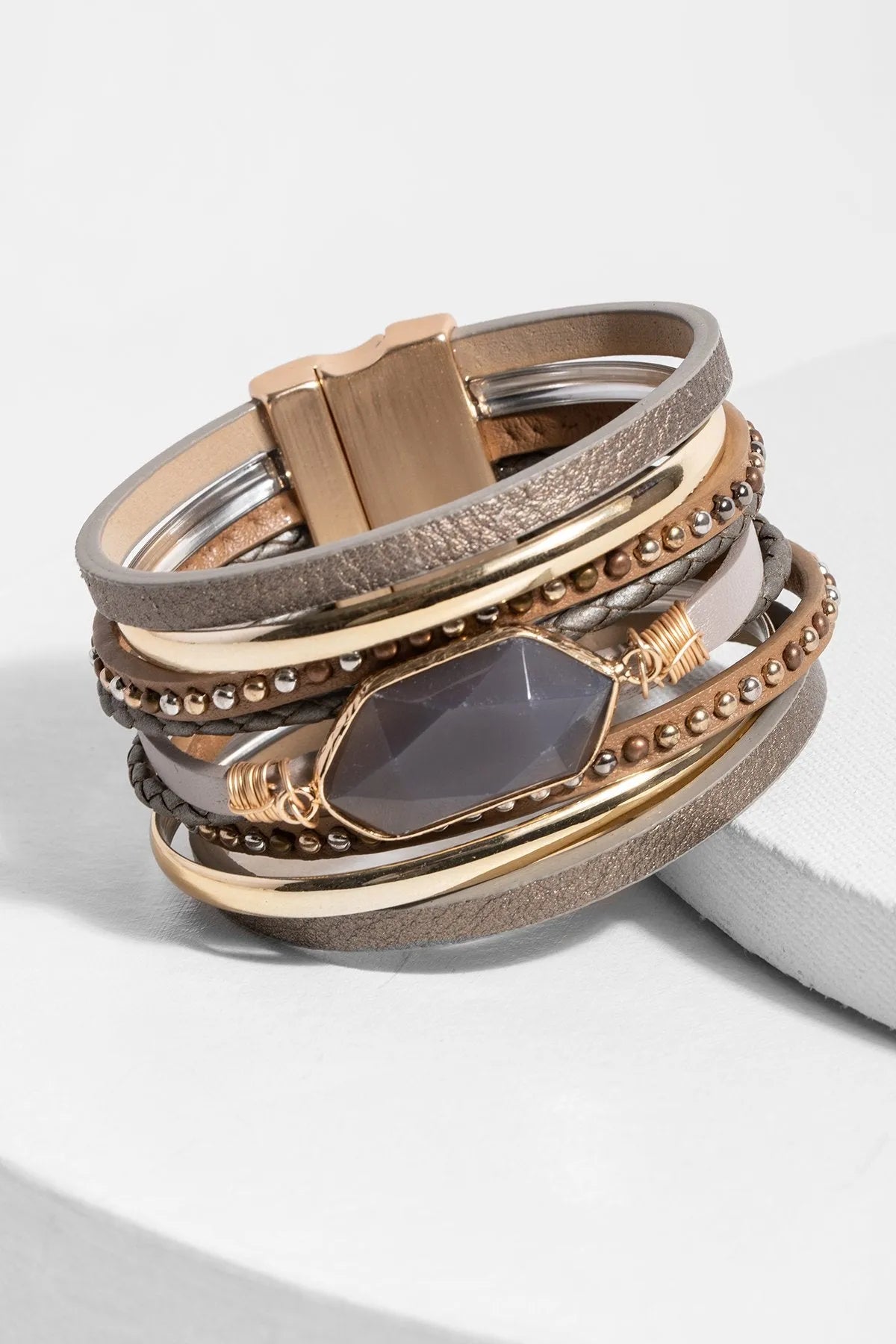 Genuine Leather Crystal Stone Bracelet for Women - Elegant Boho Beaded Wrist Jewelry for Everyday Wear & Special Occasions