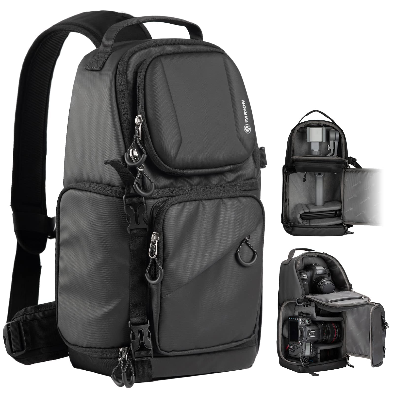 Waterproof DSLR Camera Sling Bag for Photographers - TARION Crossbody Sling Backpack with Rain Cover & Tripod Holder, Compact Photography Shoulder Bag (Black TR-S) - Perfect for Travel, Hiking & Outdoor Photography