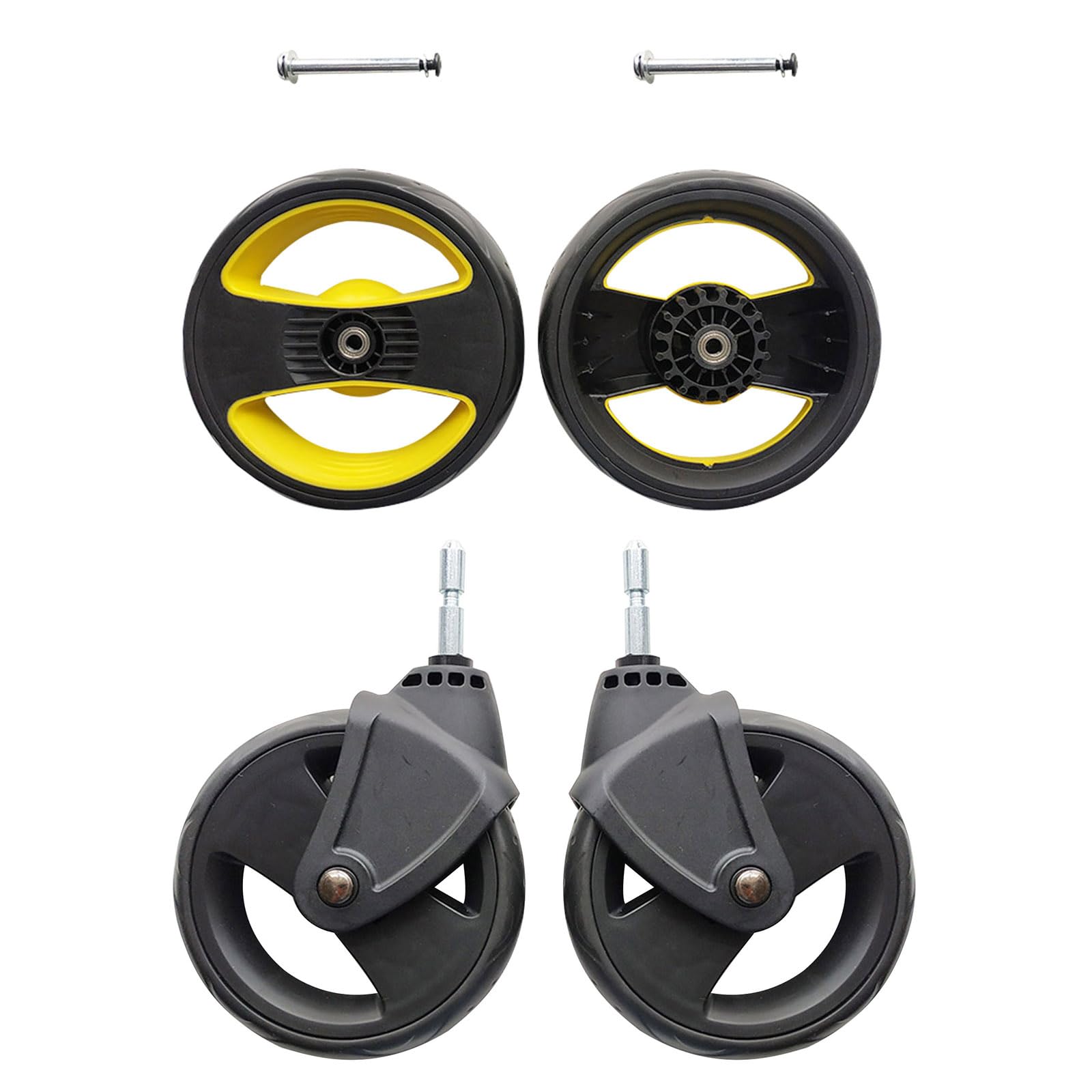 QIIIMSLSS Replacement Baby Stroller Wheels - Front & Rear Plastic Wheels Accessories for Smooth Strolling in Parks, Malls & Neighborhood Walks