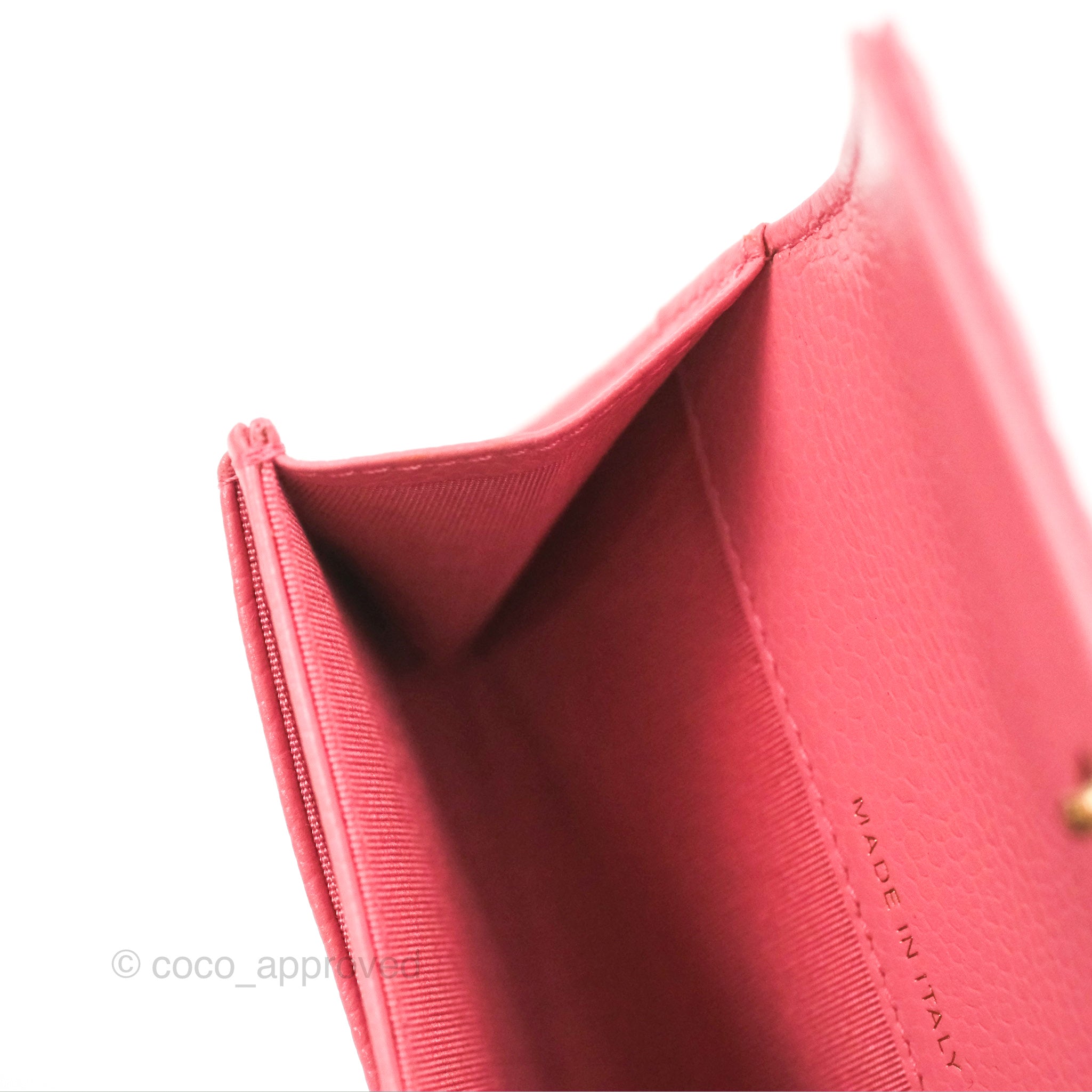 Chanel Camellia Pink Caviar Leather Card Holder with Gold Hardware - Luxury Compact Wallet for Everyday Use & Gift Giving