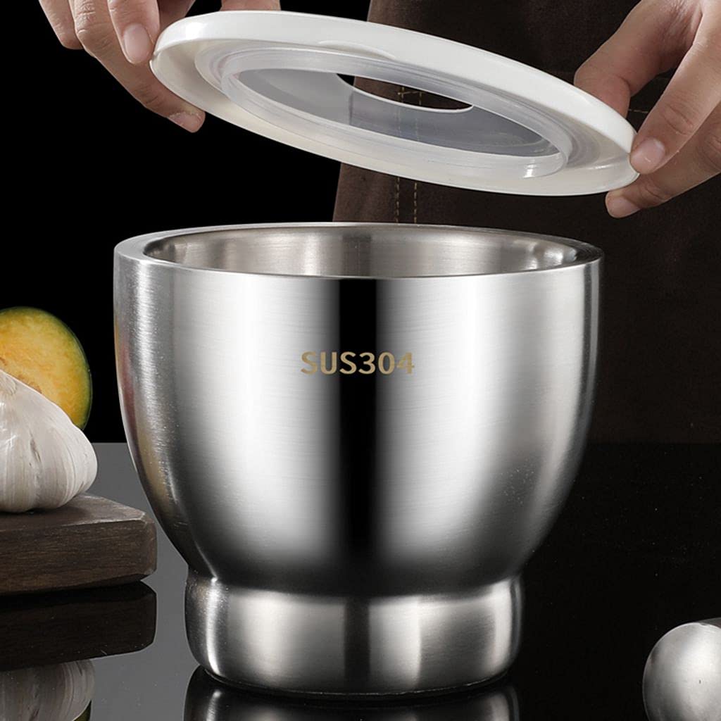 Premium 5 Inch Stainless Steel Mortar and Pestle Set - Large Capacity Heavy Duty Spice Grinder with Lid for Herbs, Garlic, Peppercorns & More - Perfect for Kitchen, Cooking, Grinding Spices & Making Fresh Pastes