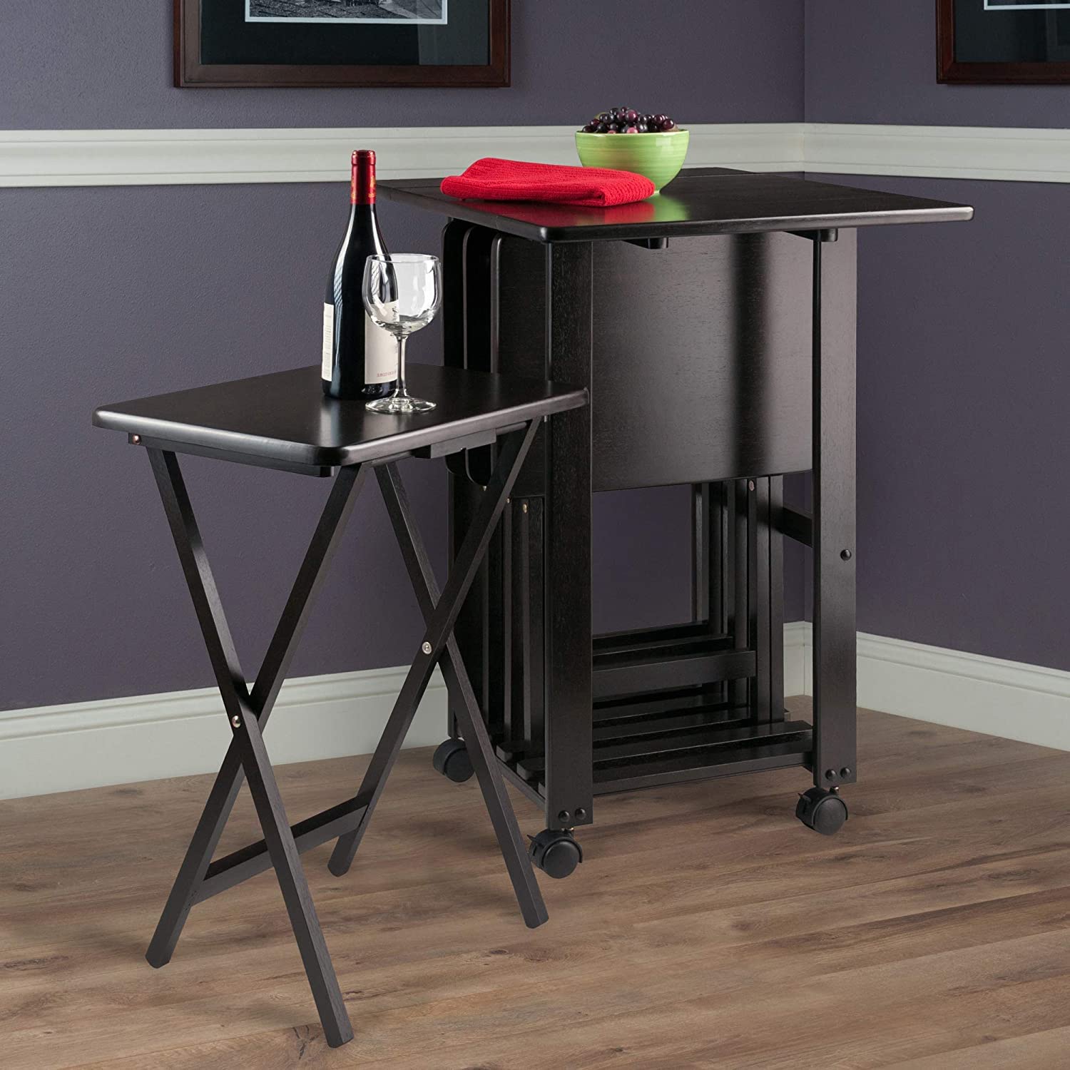 Sophia 5-Piece Foldable Snack Tray Table Set with Built-in Handles - Compact Space-Saving Design, Sturdy Wooden Surface (23.39