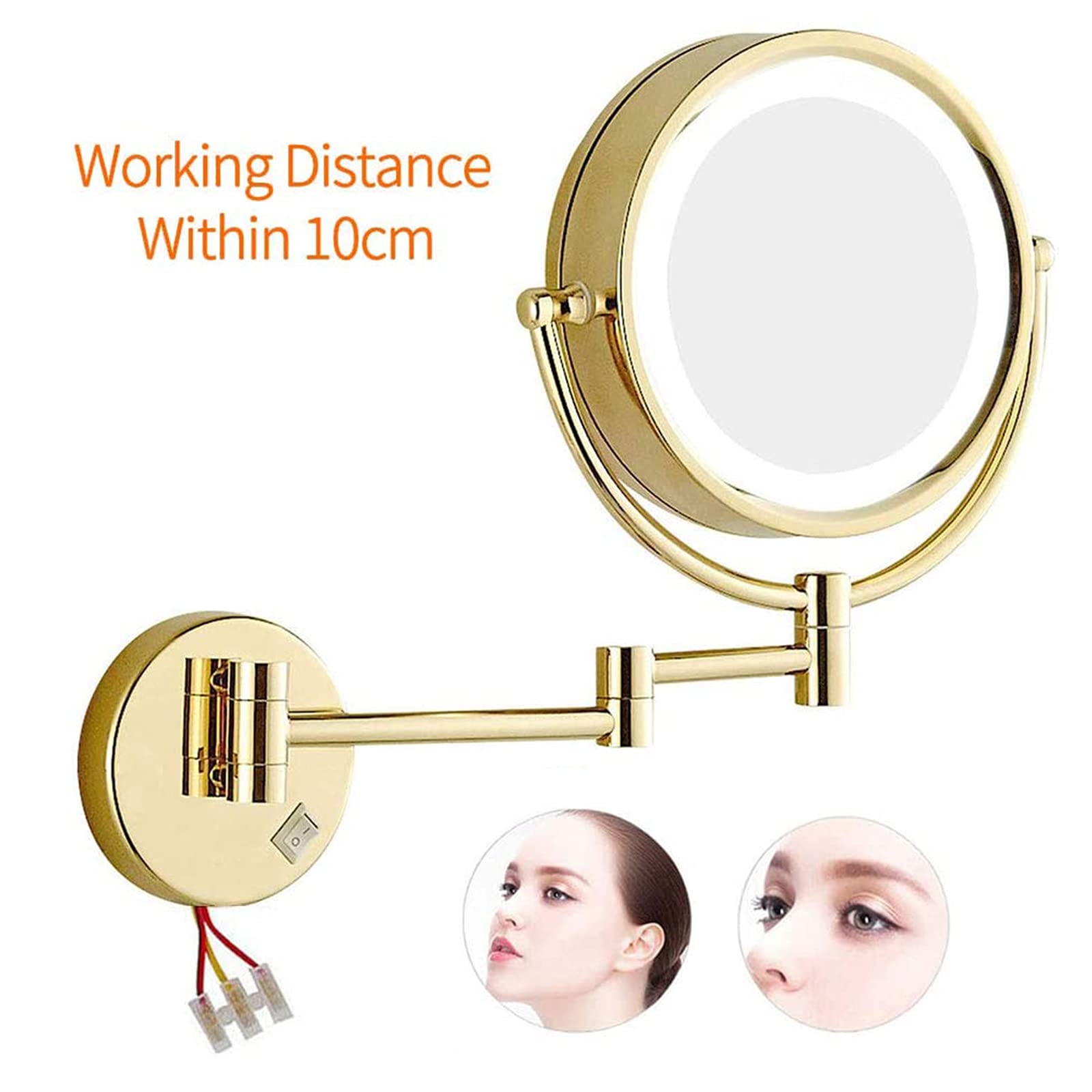 Gold Finish 3X Magnifying Makeup Mirror with LED Lights - 8.5 Inch Wall Mounted, 360° Swivel & Retractable Dual-Side Design for Perfect Makeup Application - Ideal for Home Vanity, Hotel Spa & Bathroom Decor