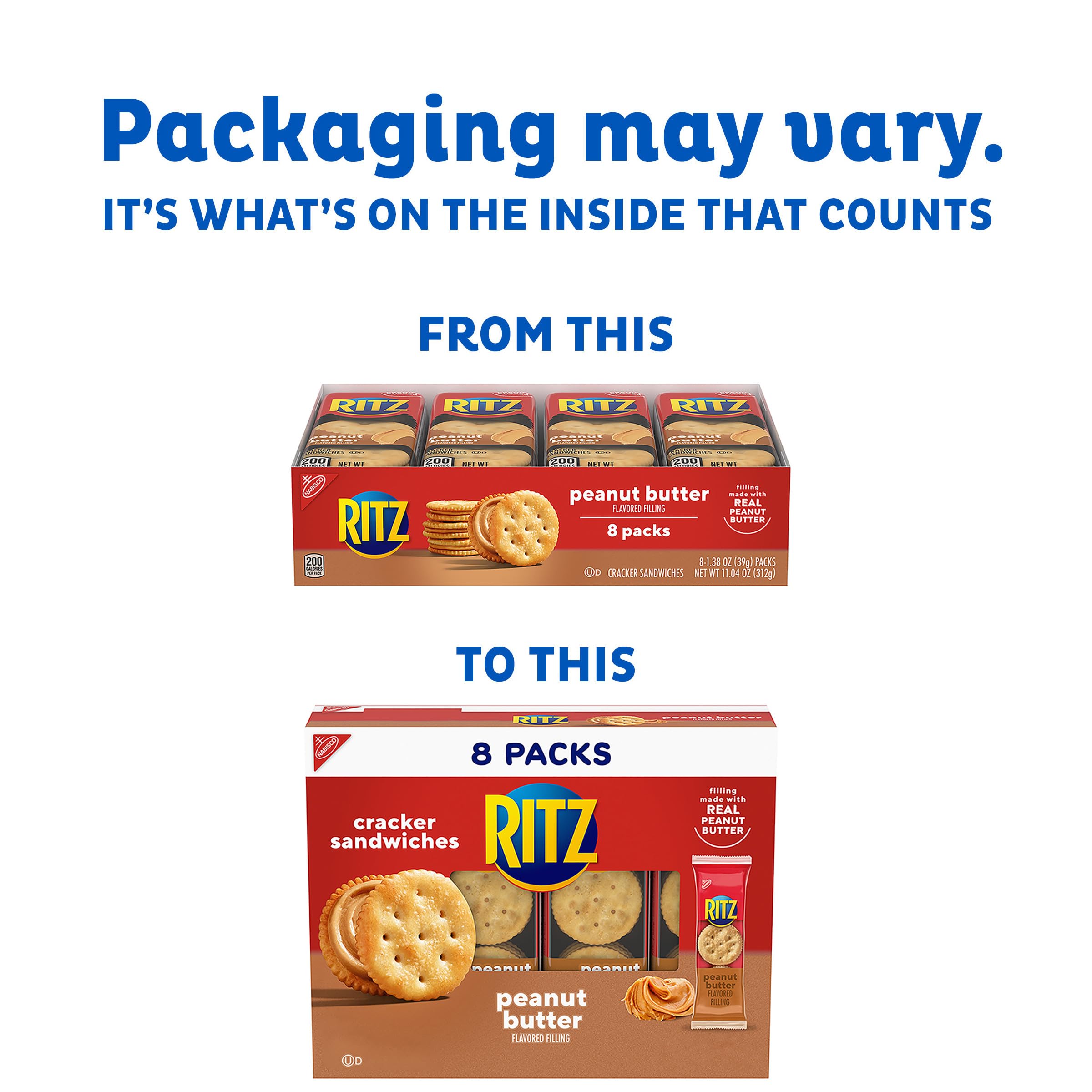 RITZ Peanut Butter Sandwich Crackers - 8 Individual Snack Packs (48 Crackers Total) - Perfect for Lunch Boxes, School Snacks, Office Breaks & On-the-Go Healthy Treats