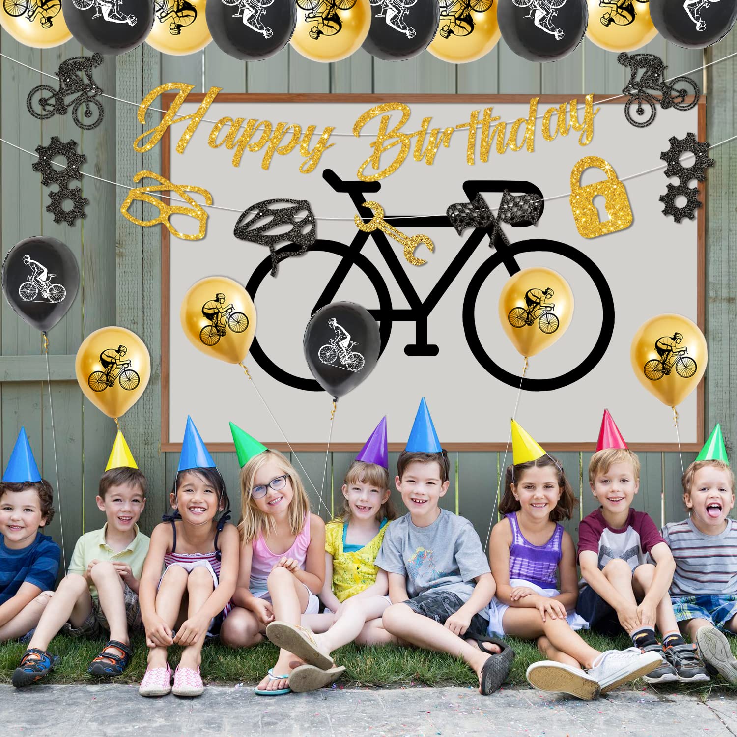 Bike Themed Birthday Party Decorations Set - Banner, Cake Toppers, Balloons & Hanging Signs | Bicycle Sports Theme Party Supplies for Kids & Cycling Enthusiasts | Perfect for Kids' Birthday Parties, Cycling Events & Sports Themed Celebrations