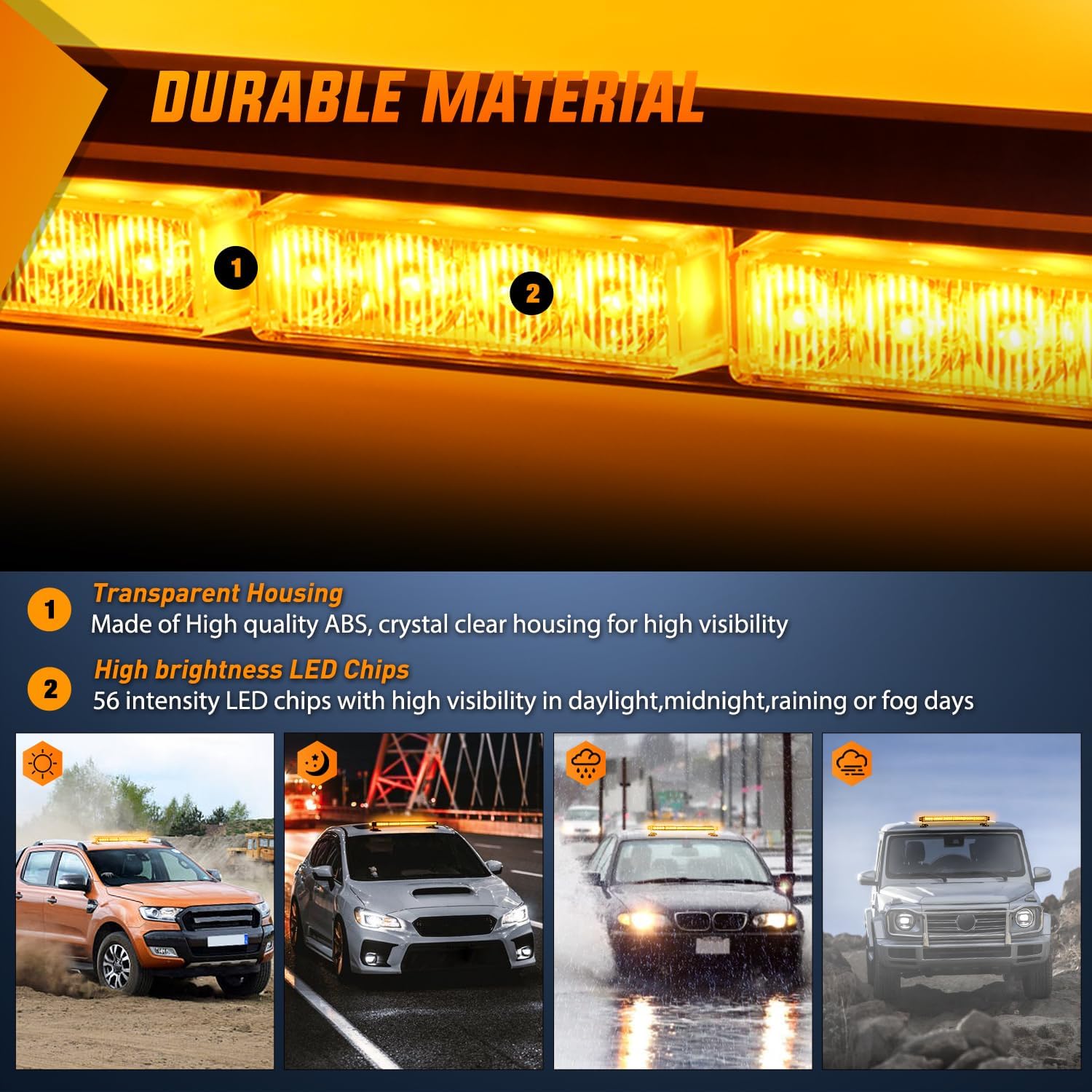 29.5 Inch 56LED Amber Strobe Light Bar - Magnetic Mount Roof Top Emergency Warning Light for Trucks, SUVs, Construction Vehicles | Hazard Safety Beacon for Roadside, Towing, Work Zones & Emergency Scenes