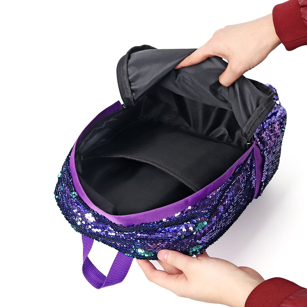HeySun Sparkly Sequin Backpack for Girls - Glitter School Bag with Adjustable Straps, Purple Bookbag for Elementary, Middle & High School Students | Perfect for School, Travel & Everyday Use