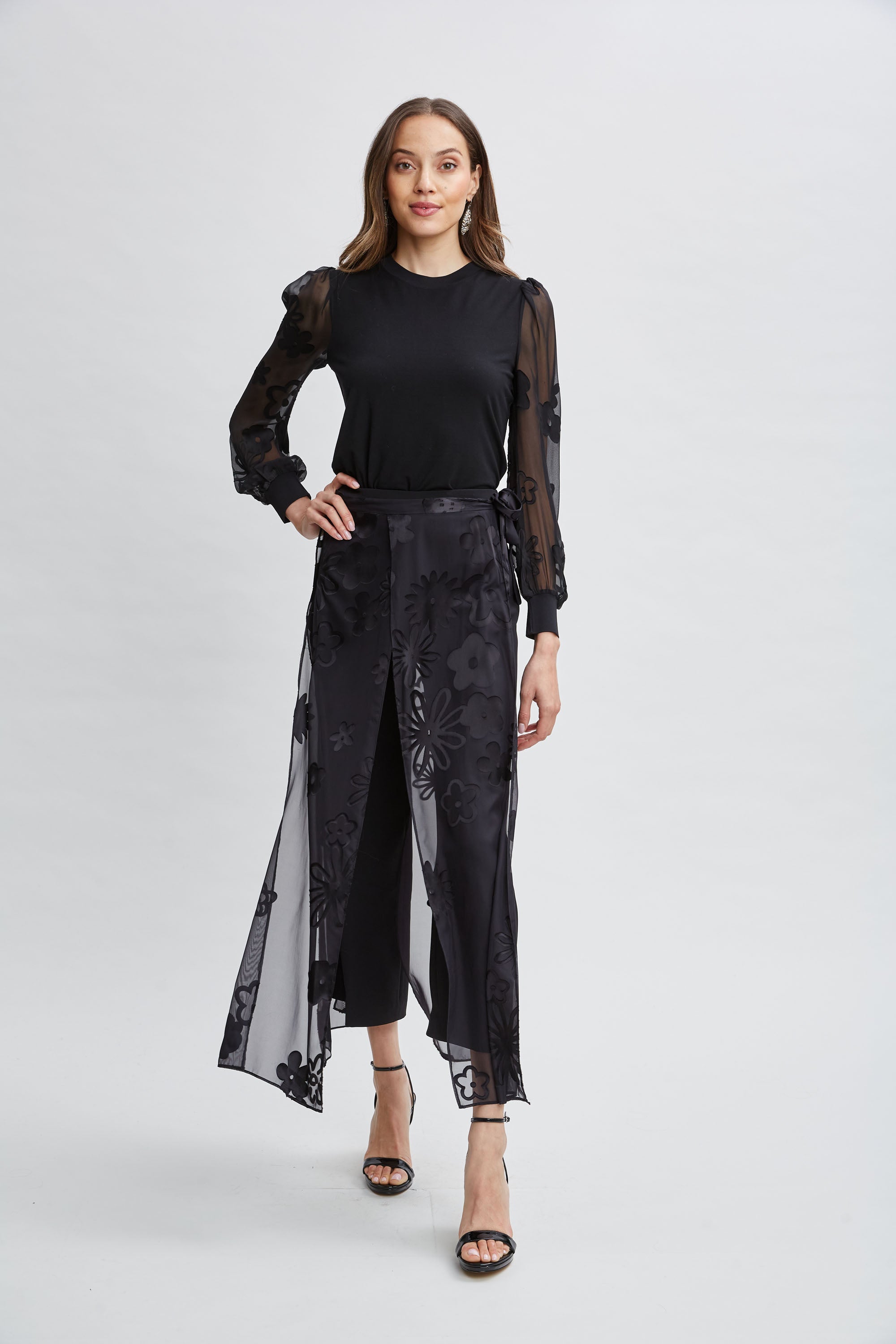 Floral Satin Burnout Combo Knit Top - Elegant Women's Blouse for Casual Wear & Evening Outfits