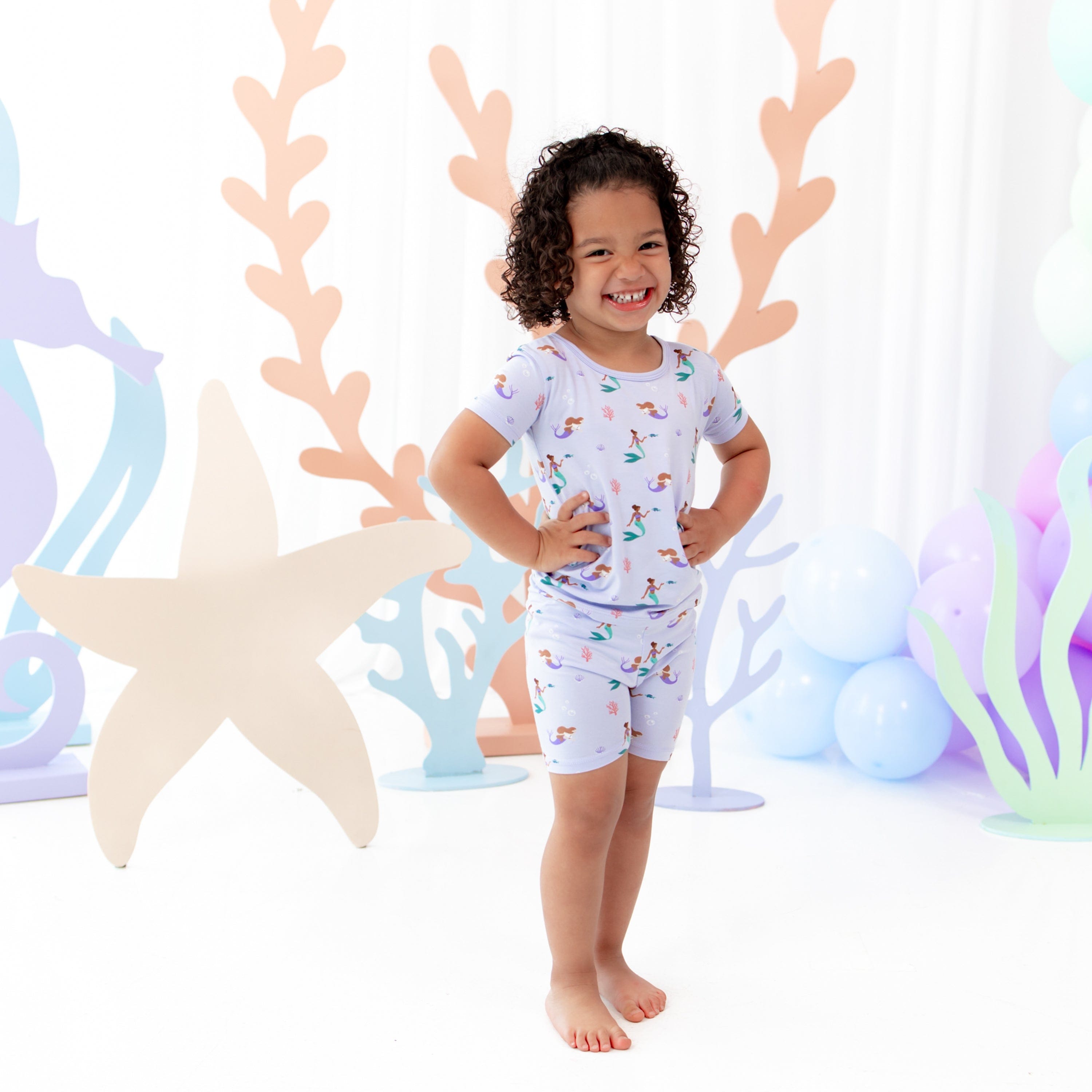 Mermaid Print Short Sleeve Pajama Set for Women - Soft & Comfortable Sleepwear for Nighttime & Lounge Wear