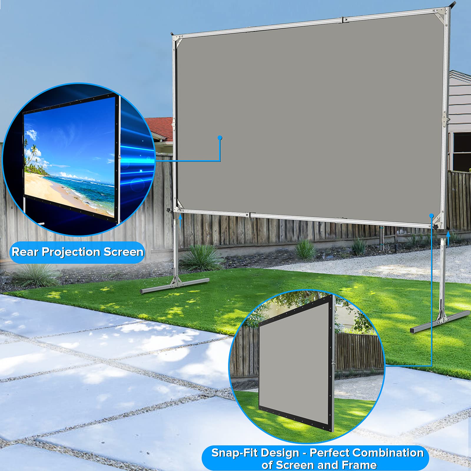 JWSIT 120 Inch Outdoor Projector Screen with Stand - 3 Layer PVC 16:9 Movie Screen for Home Backyard Theater, Includes Carrying Bag (Rear Projection Compatible) - Perfect for Outdoor Movie Nights, Camping, and Backyard Parties