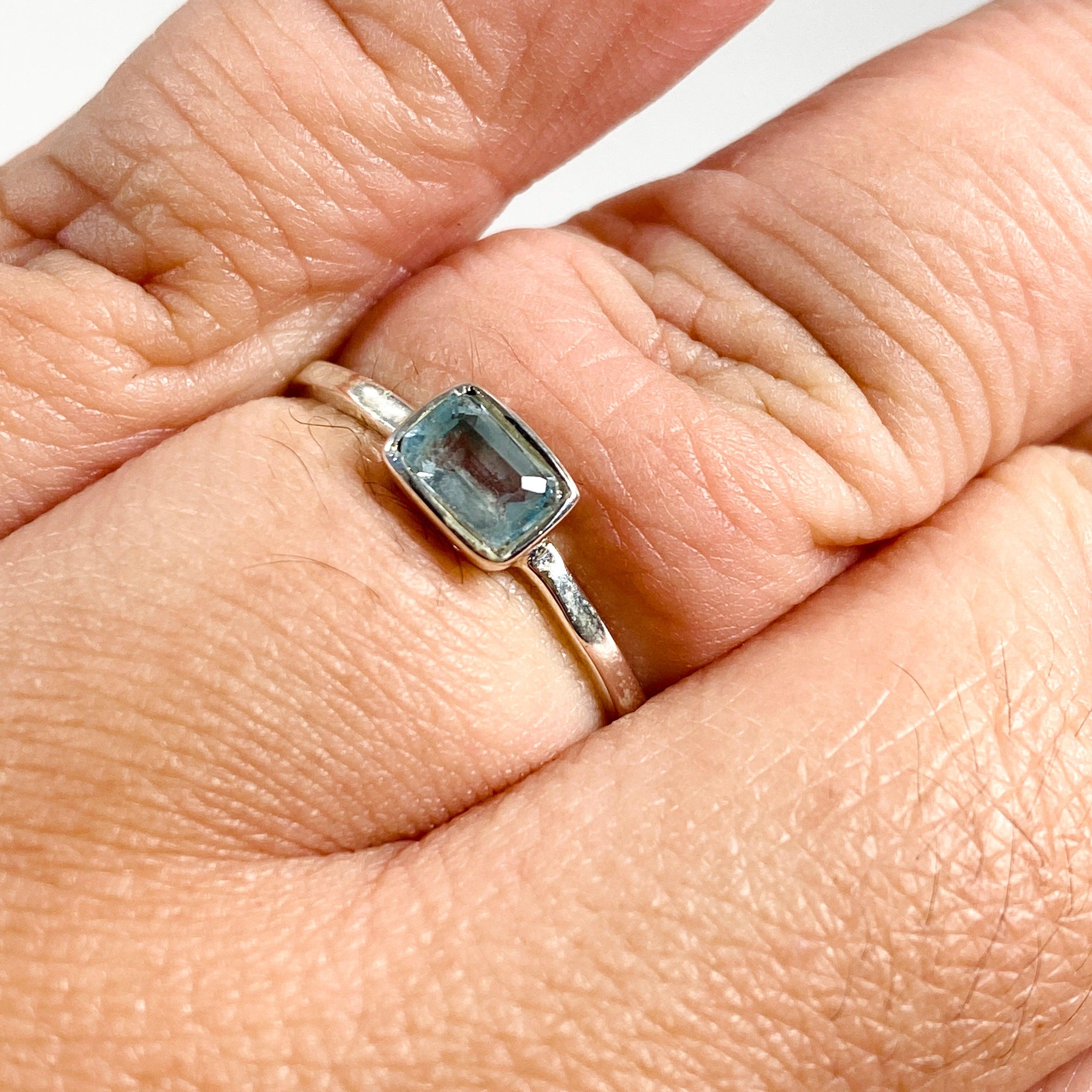 Blue Topaz Rectangular Faceted Sterling Silver Band Ring for Women - Elegant Fine Jewelry Gift for Anniversary, Birthday & Special Occasions