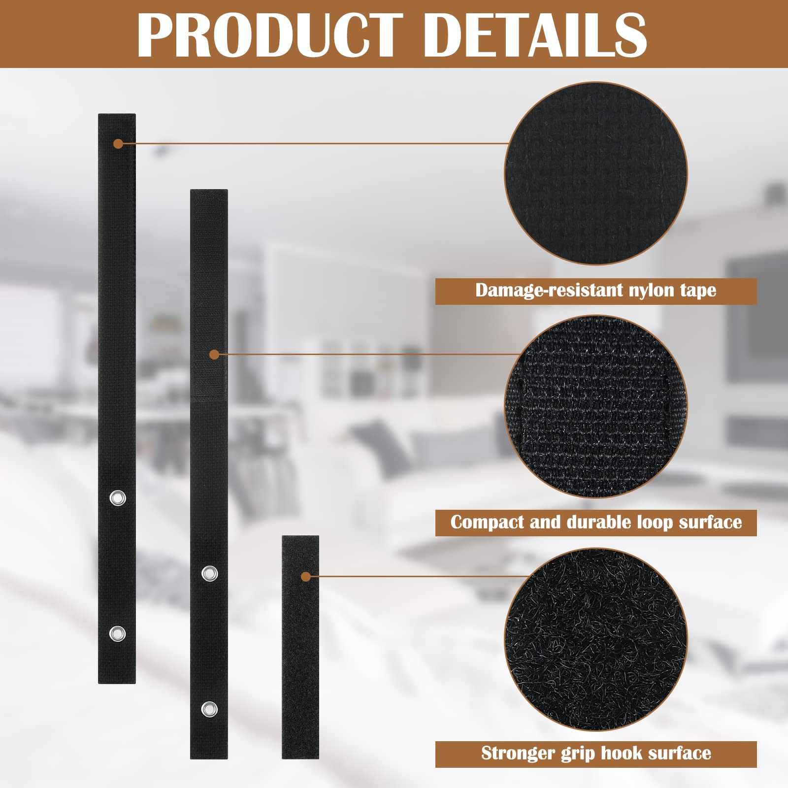 Oudain 6-Pack Heavy Duty Anti-Tip Furniture Straps - 500LB Nylon Wall Anchor Safety Straps for Dressers, Bookshelves, TV Stands & Cabinets - Child & Pet Proofing Solution for Home & Office (Black)
