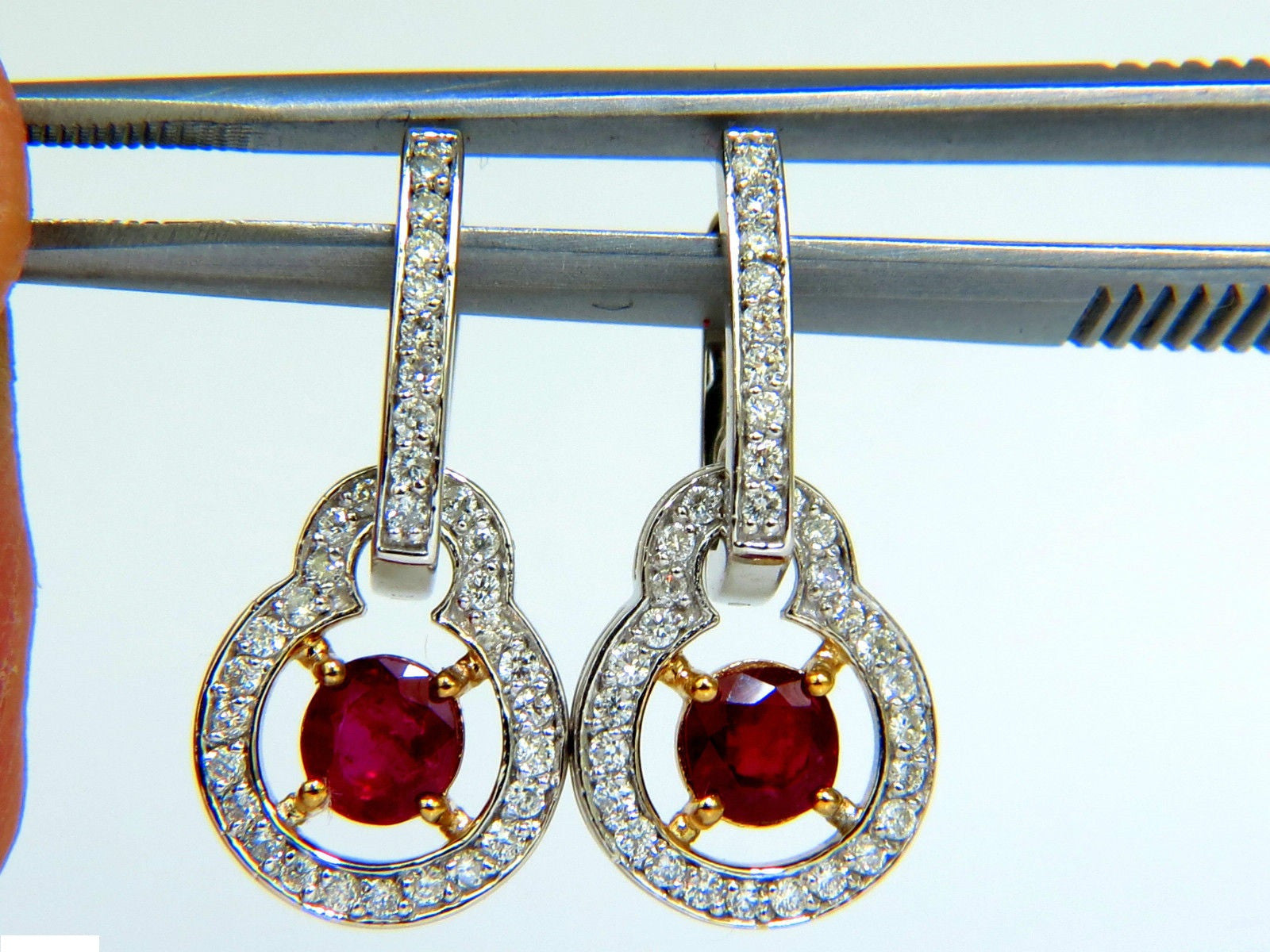 2.40CT Natural Fine Gem Red Ruby Diamond Dangle Hoop Earrings in 14KT Gold - Elegant Jewelry for Women, Perfect for Parties, Weddings & Special Occasions