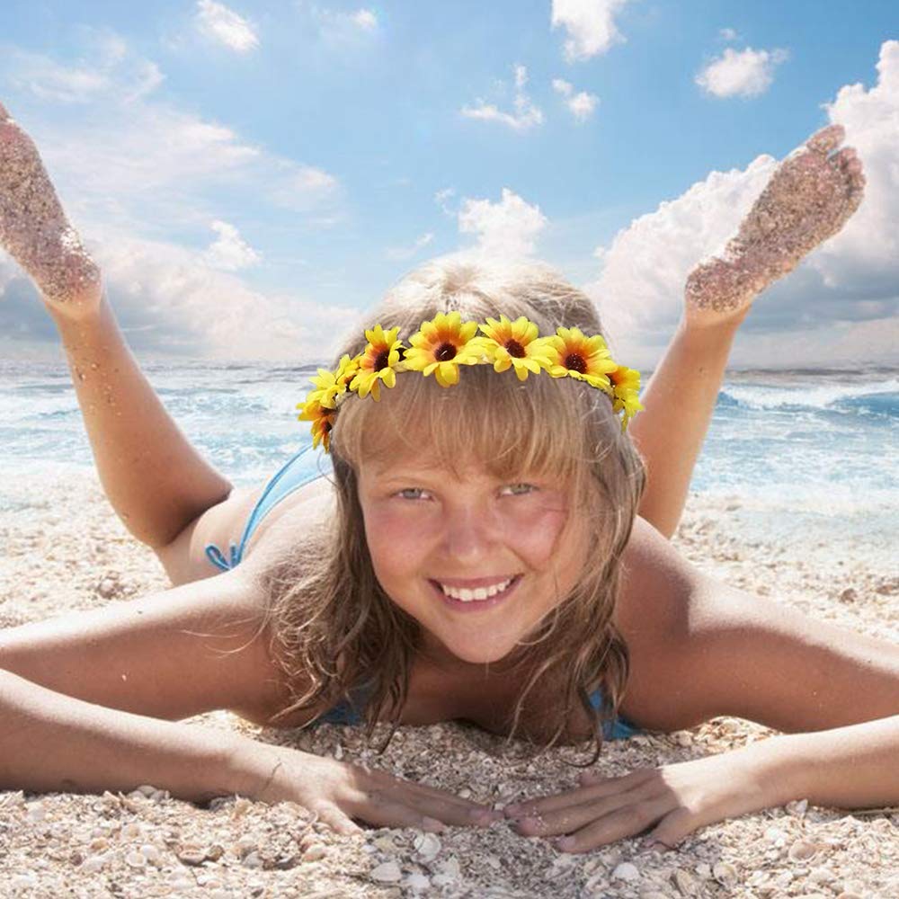 **Sunflower Headband for Women & Girls - 4 Pack Boho Floral Hair Hoops, Hair Clips & Barrettes - Perfect for Parties, Weddings, Cosplay & Festival Outfits**