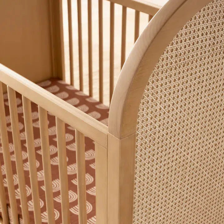 Babyletto Bondi Cane 3-in-1 Convertible Crib in Honey Finish with Natural Cane Weave - Modern Nursery Essential for Newborns to Toddlers