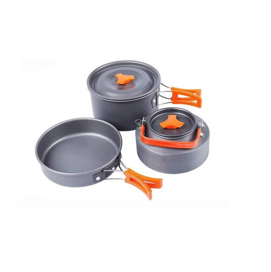 NesRabbit Lightweight Nonstick Camping Cookware Mess Kit with Kettle - Portable Backpacking Cooking Set for Outdoor Adventures, Hiking, Picnic & Travel - Includes Free Nylon Storage Bag (Black) - Perfect for Car Camping, Backpacking Trips & Family Outdoor Cooking
