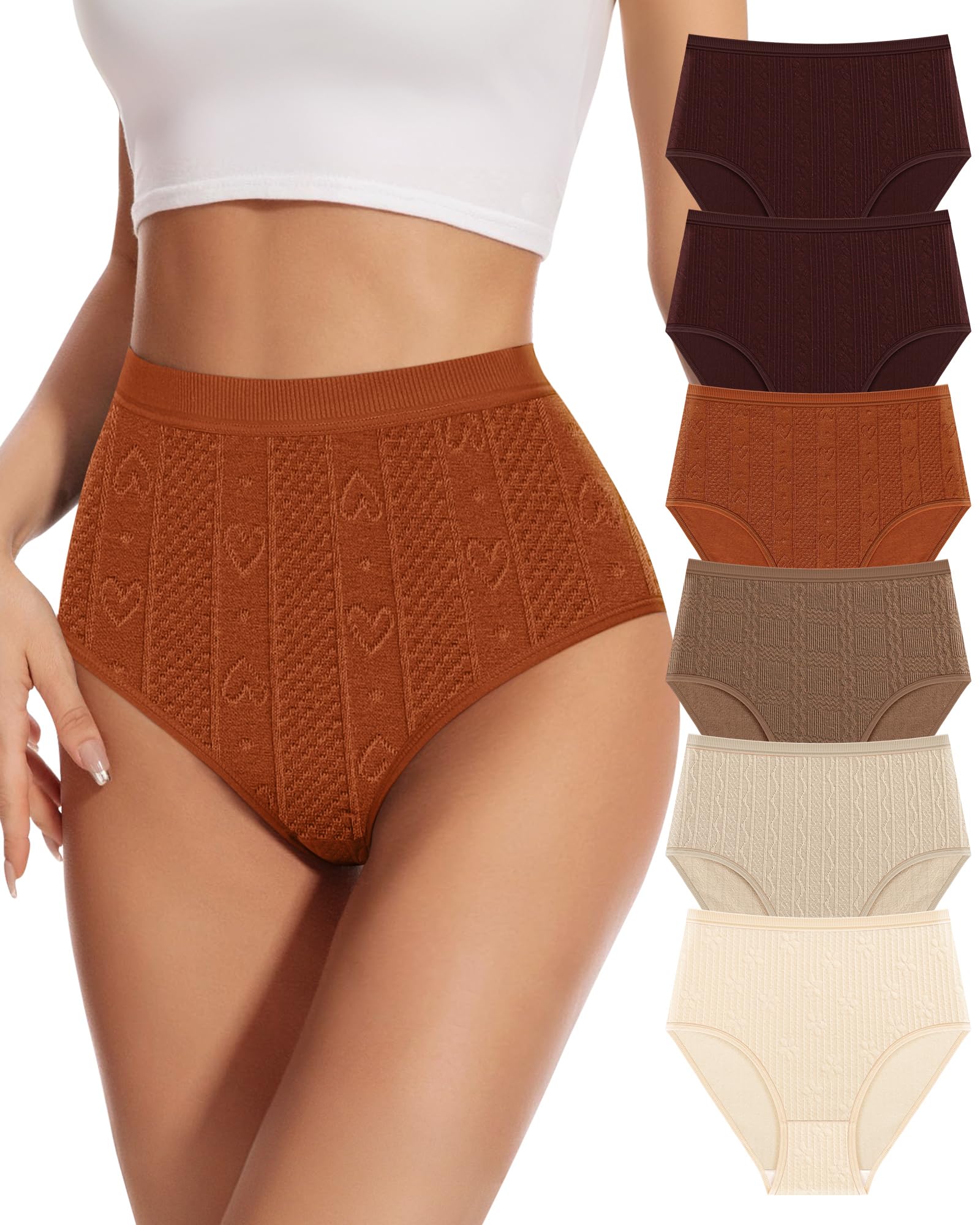 Women's High Waisted Cotton Underwear - Soft Stretch Breathable Full Coverage Briefs - 6 Pack Comfy Panties for Everyday Wear, Yoga & Lounge