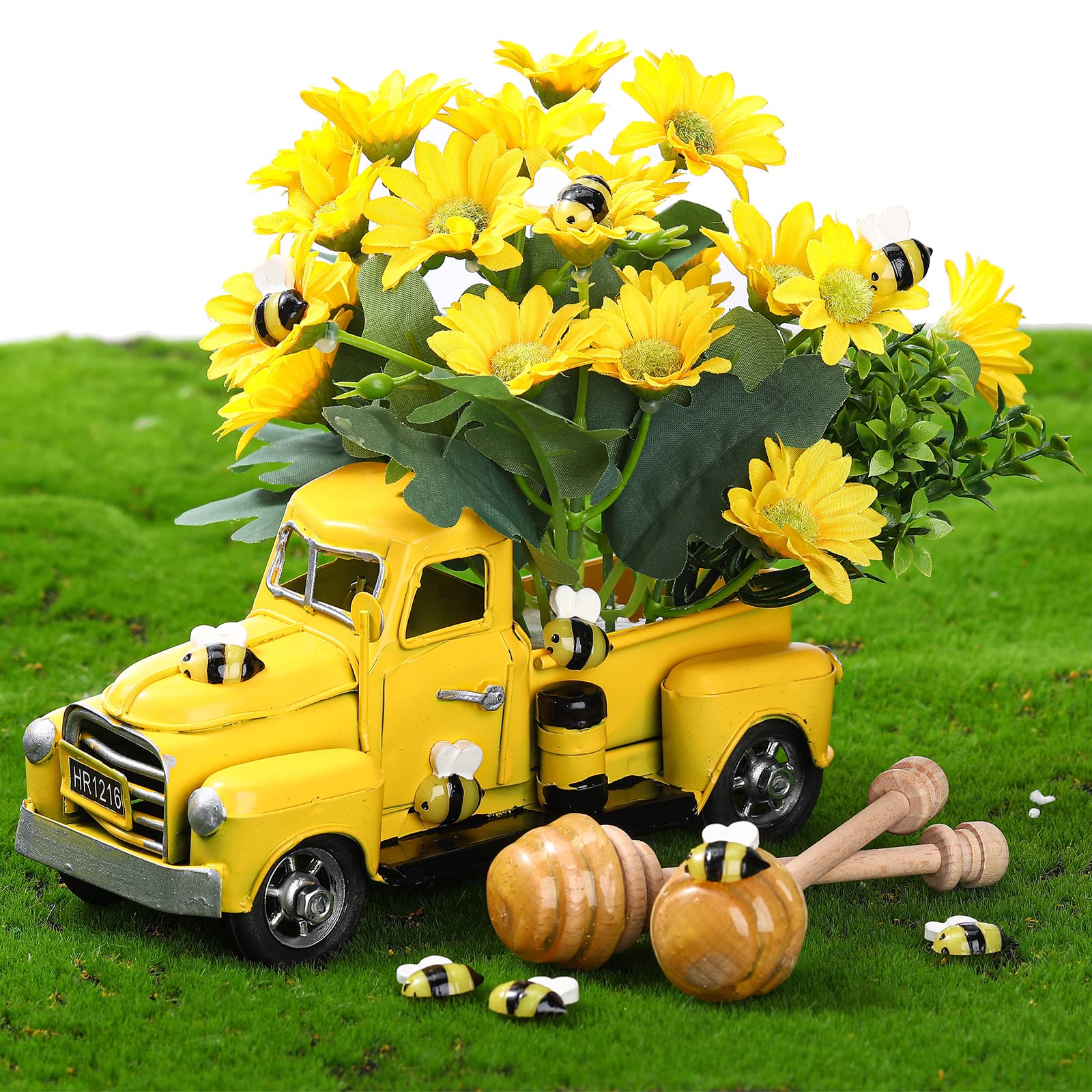 Vintage Honeybee Decor Truck with Flowers for Spring & Summer Home Decor