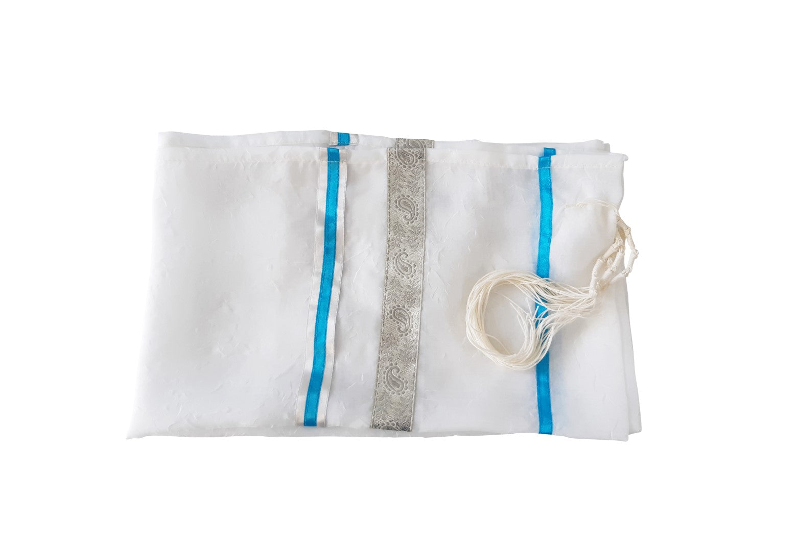 Turquoise and Silver Paisley Prayer Shawl for Women - Elegant Bat Mitzvah Tallit with Tassels - Perfect for Jewish Ceremonies, Synagogue Services & Special Occasions
