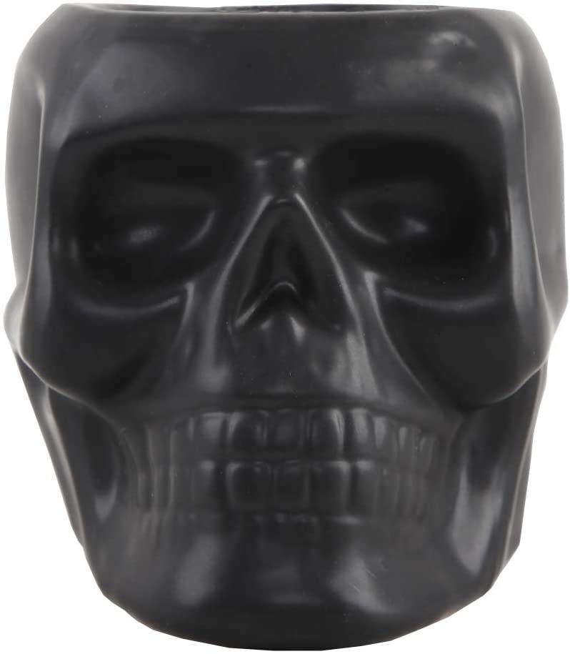4.5 Inch Ceramic Sugar Skull Planter Pot - Matte Black Succulent Holder with No Drainage Hole for Home & Office Decor - Perfect for Candies, Paper Clips, and Small Plants