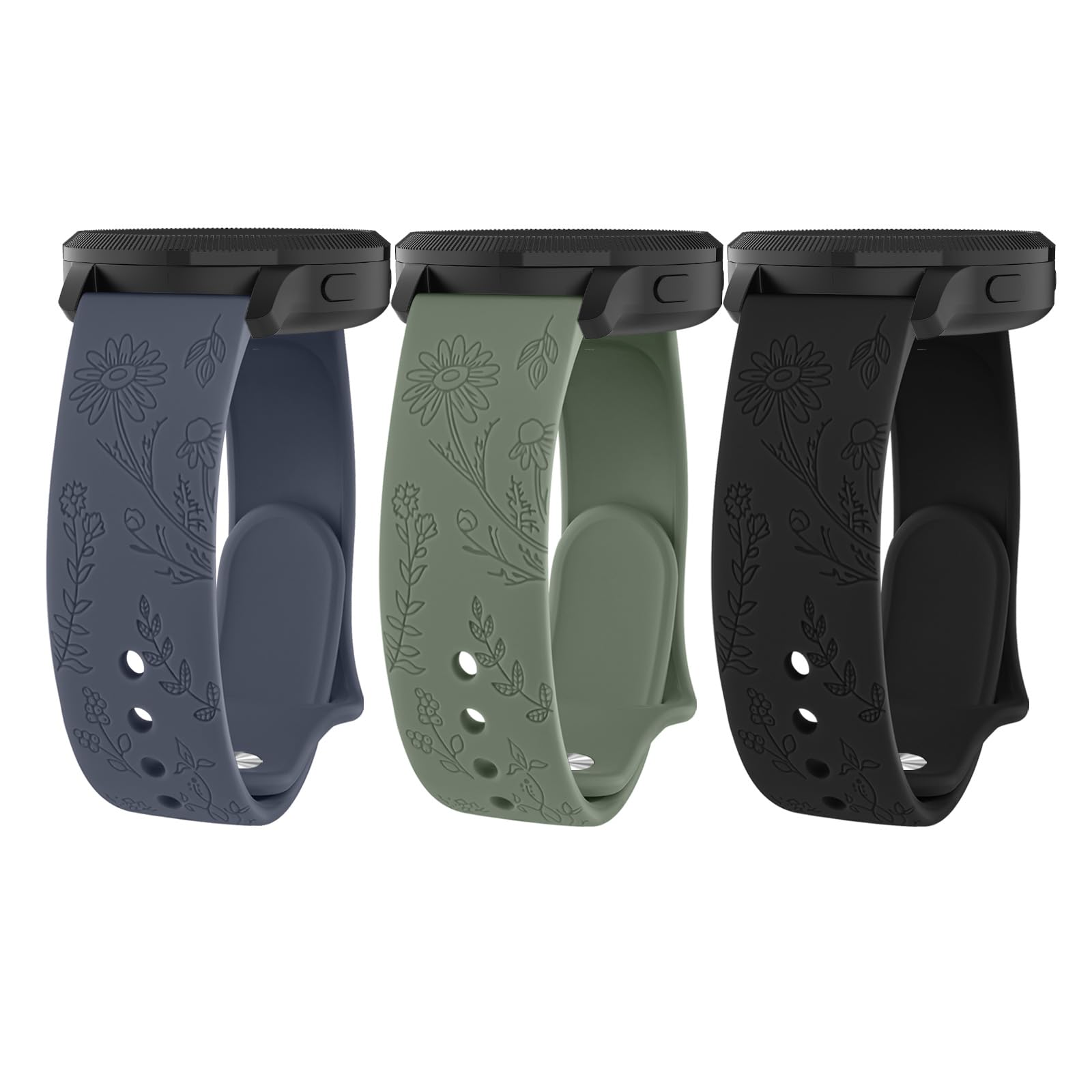 Premium Flower Engraved Silicone Watch Bands for Garmin Vivoactive 5 & Vivoactive 3 - Soft Replacement Strap Compatible with Vivoactive 3 Music Smartwatch - Perfect for Workouts, Running & Everyday Wear