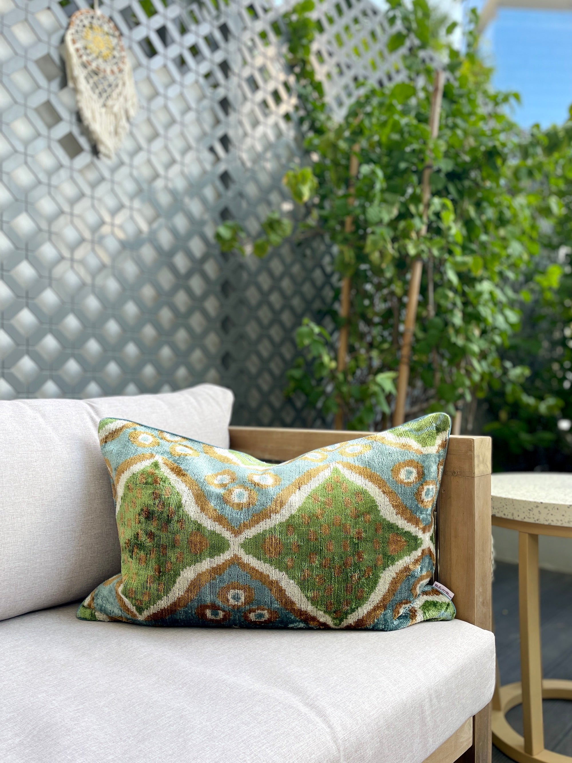 Luxury Velvet Ikat Cushion Cover with Bohemian Roots - Soft Decorative Throw Pillow for Sofa, Bed & Home Decor