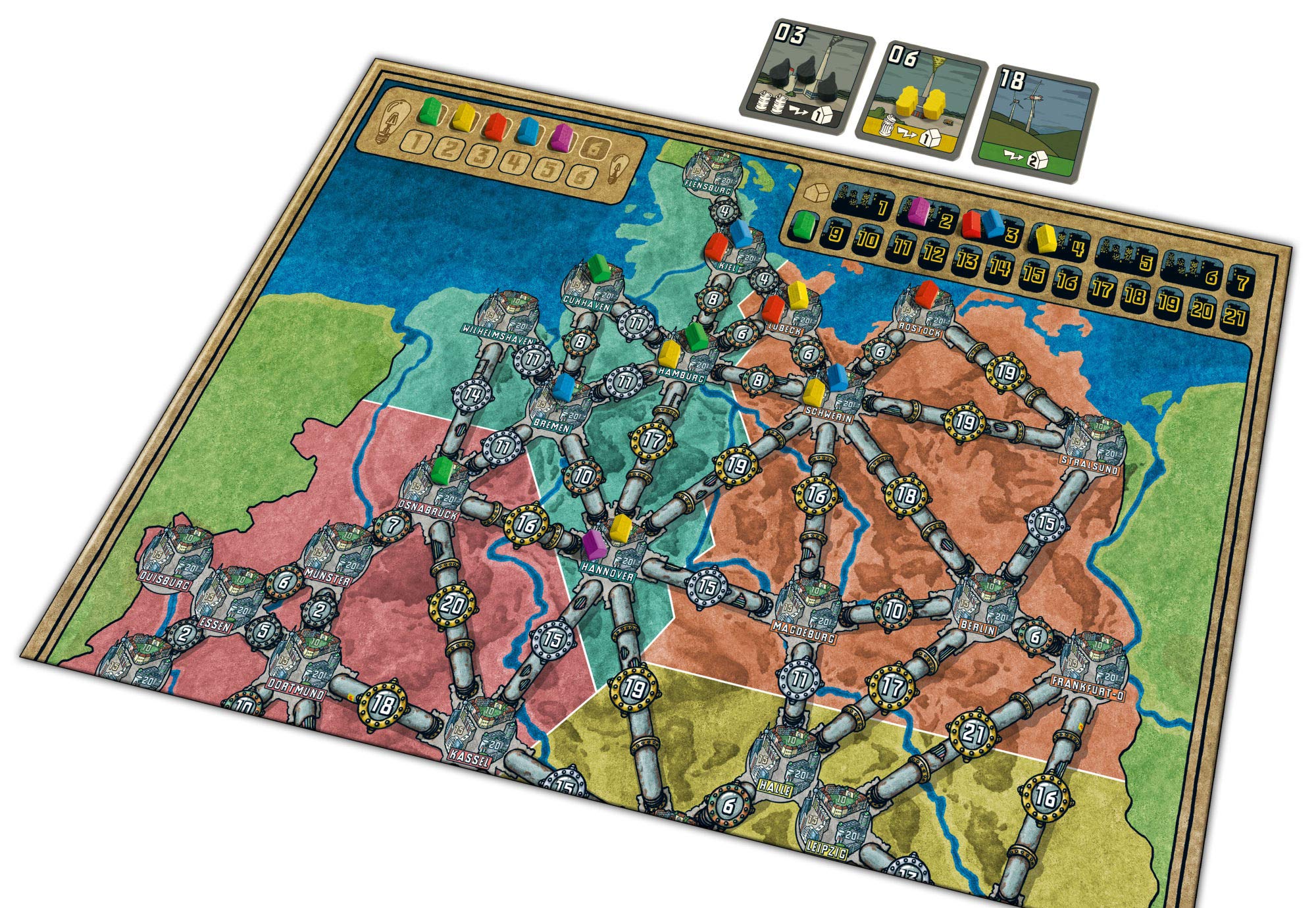 Power Grid Recharged Board Game Bundle with 5 Expansions & 2 Lightning Bolt Buttons - Strategy Game for Family Game Nights & Game Club Events