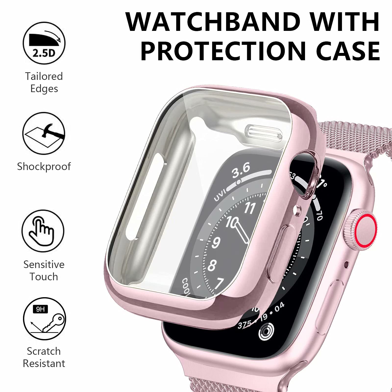 Premium Stainless Steel Band for Apple Watch 38/40/41/42/44/45mm - Magnetic Strap Compatible with iWatch Series 9/8/7/6/5/4/SE/3/2/1 - Includes Screen Protector Case - Perfect for Workouts, Office & Everyday Wear (Men & Women)